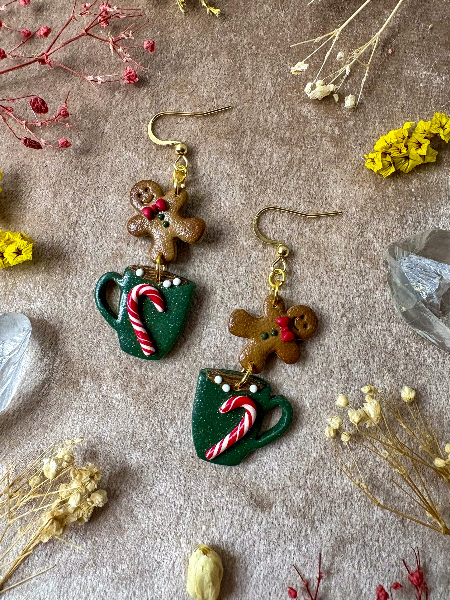 Gingerbread and Peppermint Mug Earrings