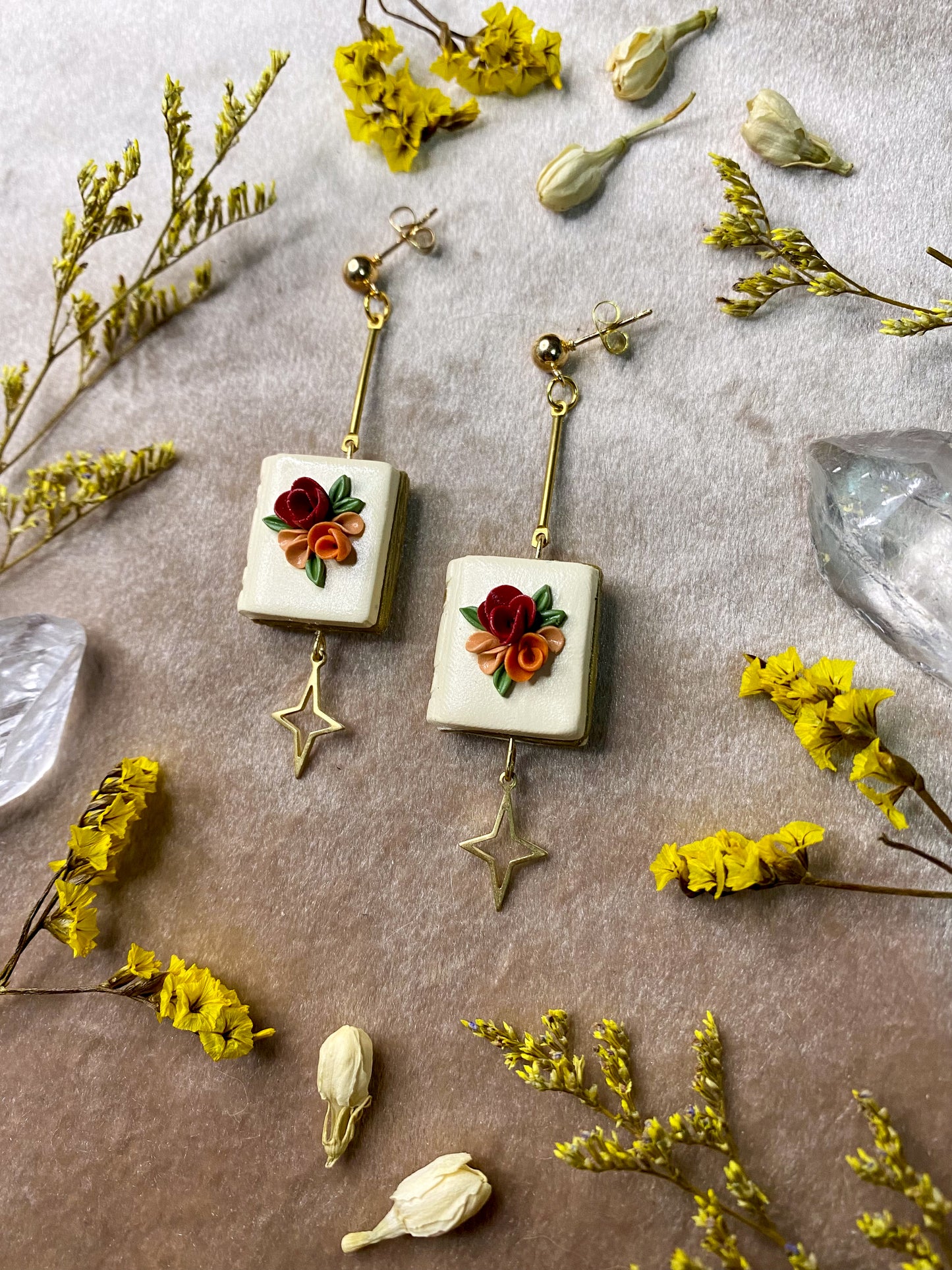 Ivory Floral Book Earrings