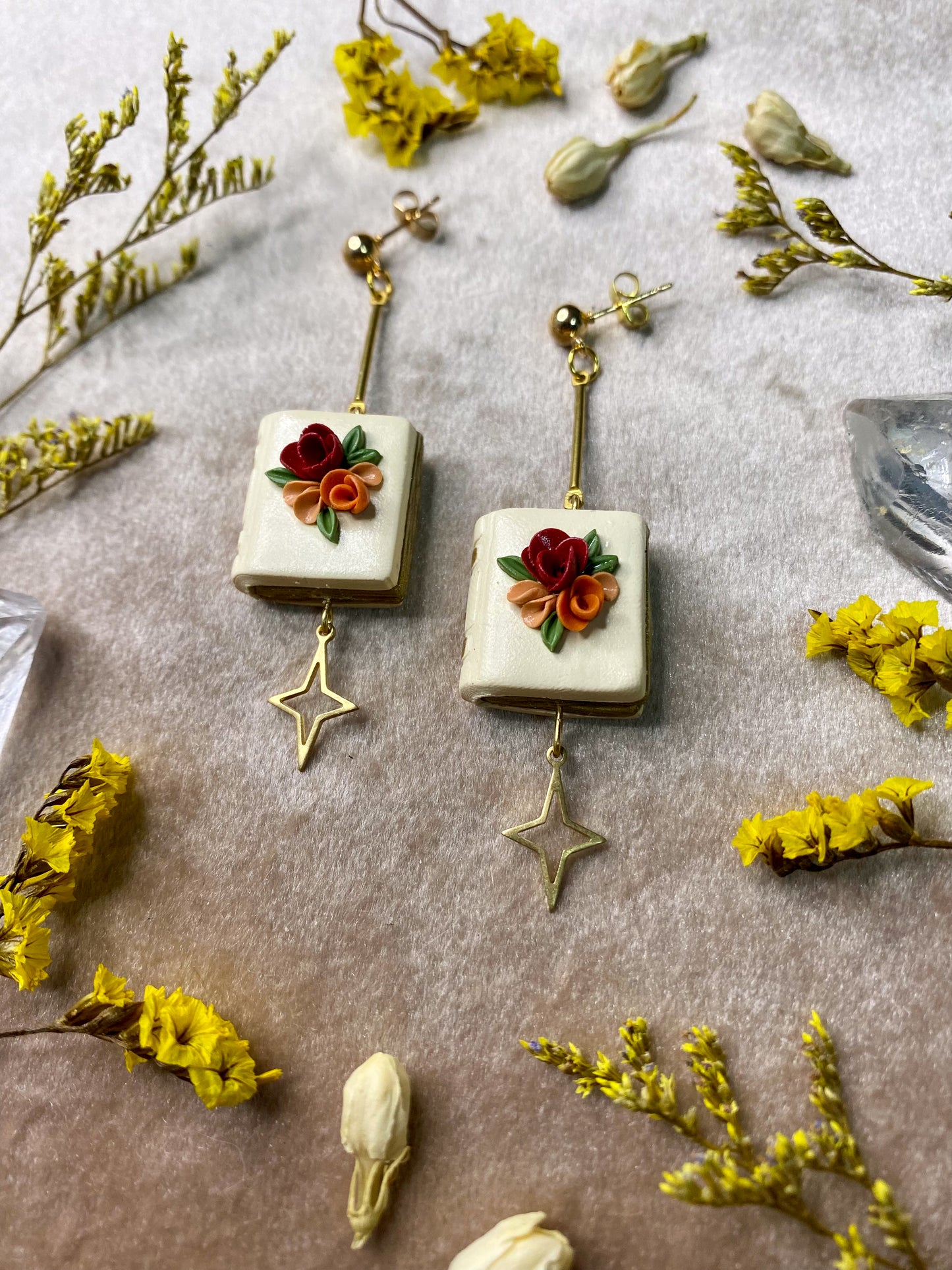 Ivory Floral Book Earrings