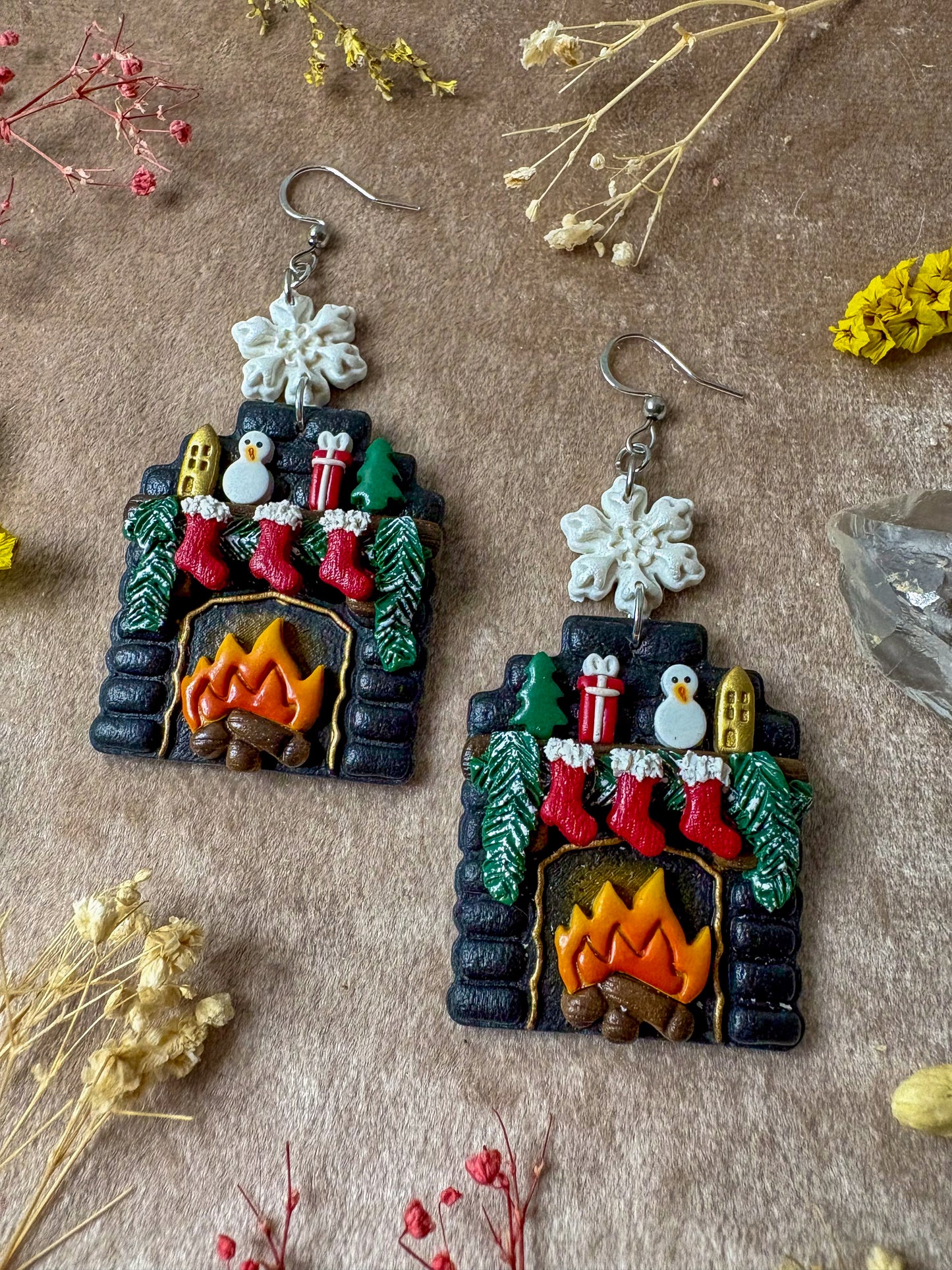 Wintery Fireplace Earrings