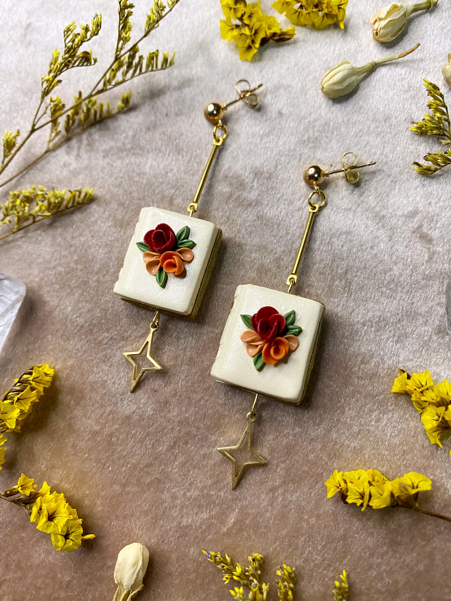 Ivory Floral Book Earrings