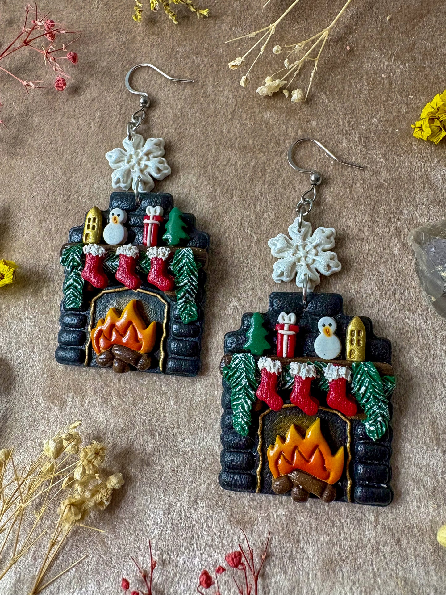 Wintery Fireplace Earrings