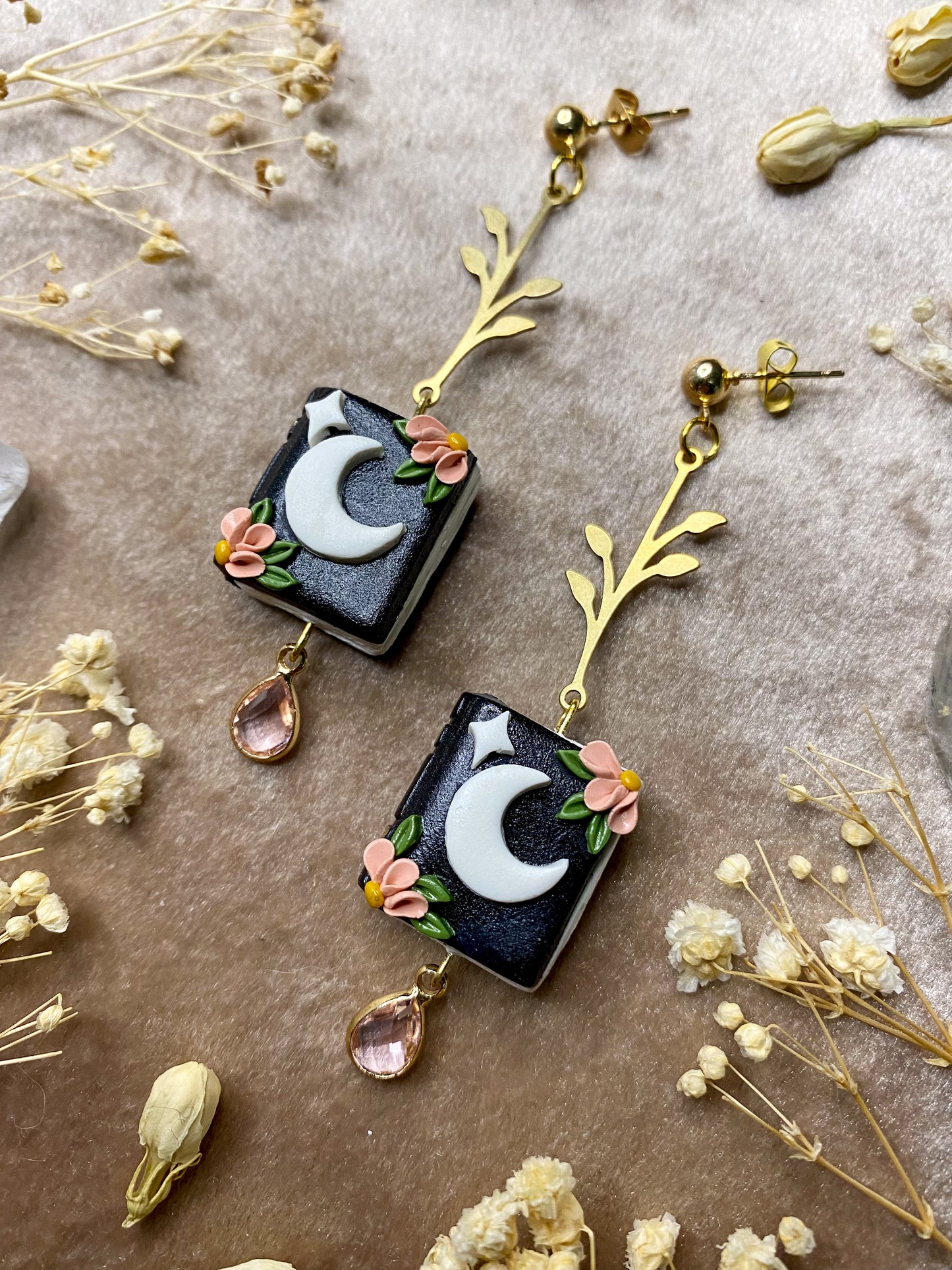 Floral Moon Book Earrings