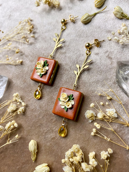 Cinnamon Floral Book Earrings