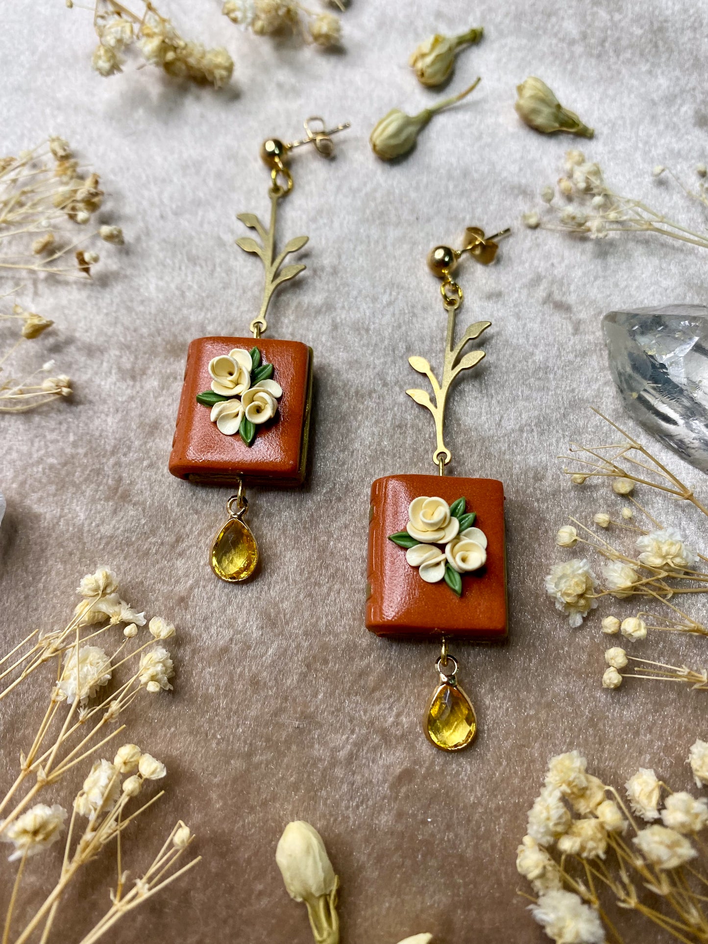 Cinnamon Floral Book Earrings