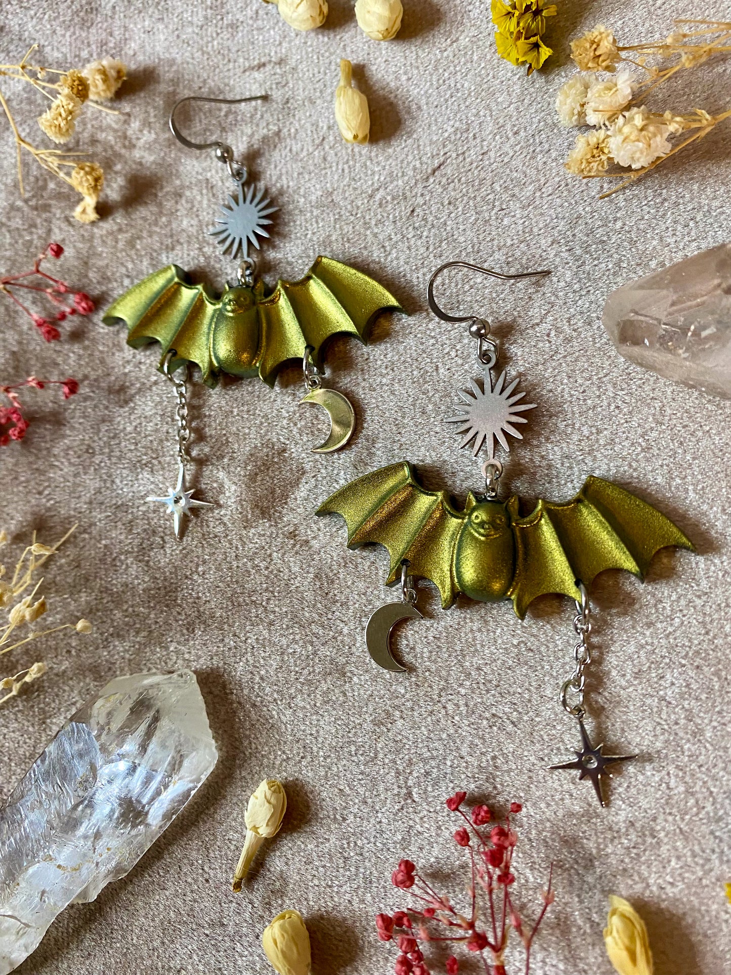 Yellow Metallic Bat Earrings