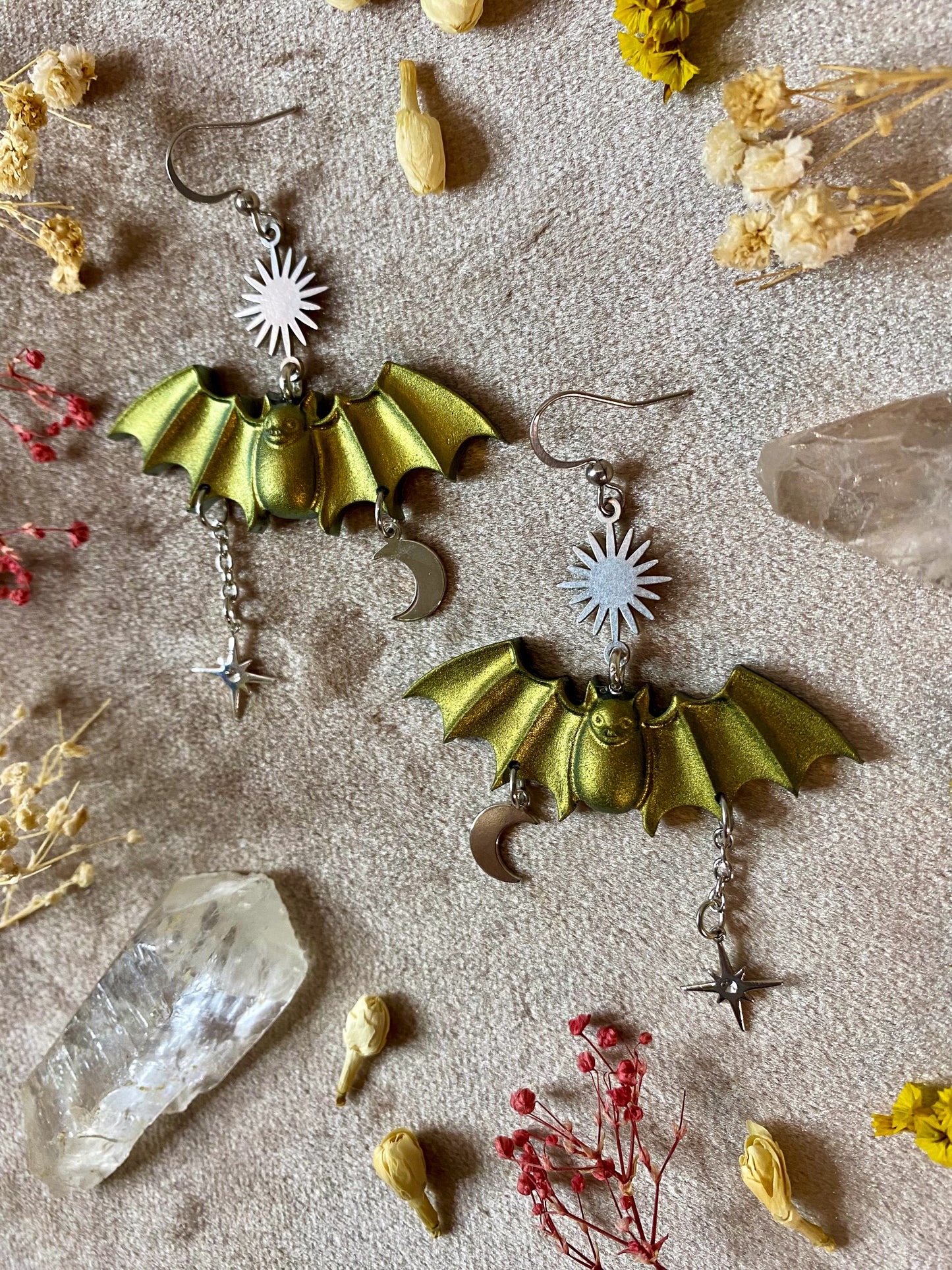 Yellow Metallic Bat Earrings