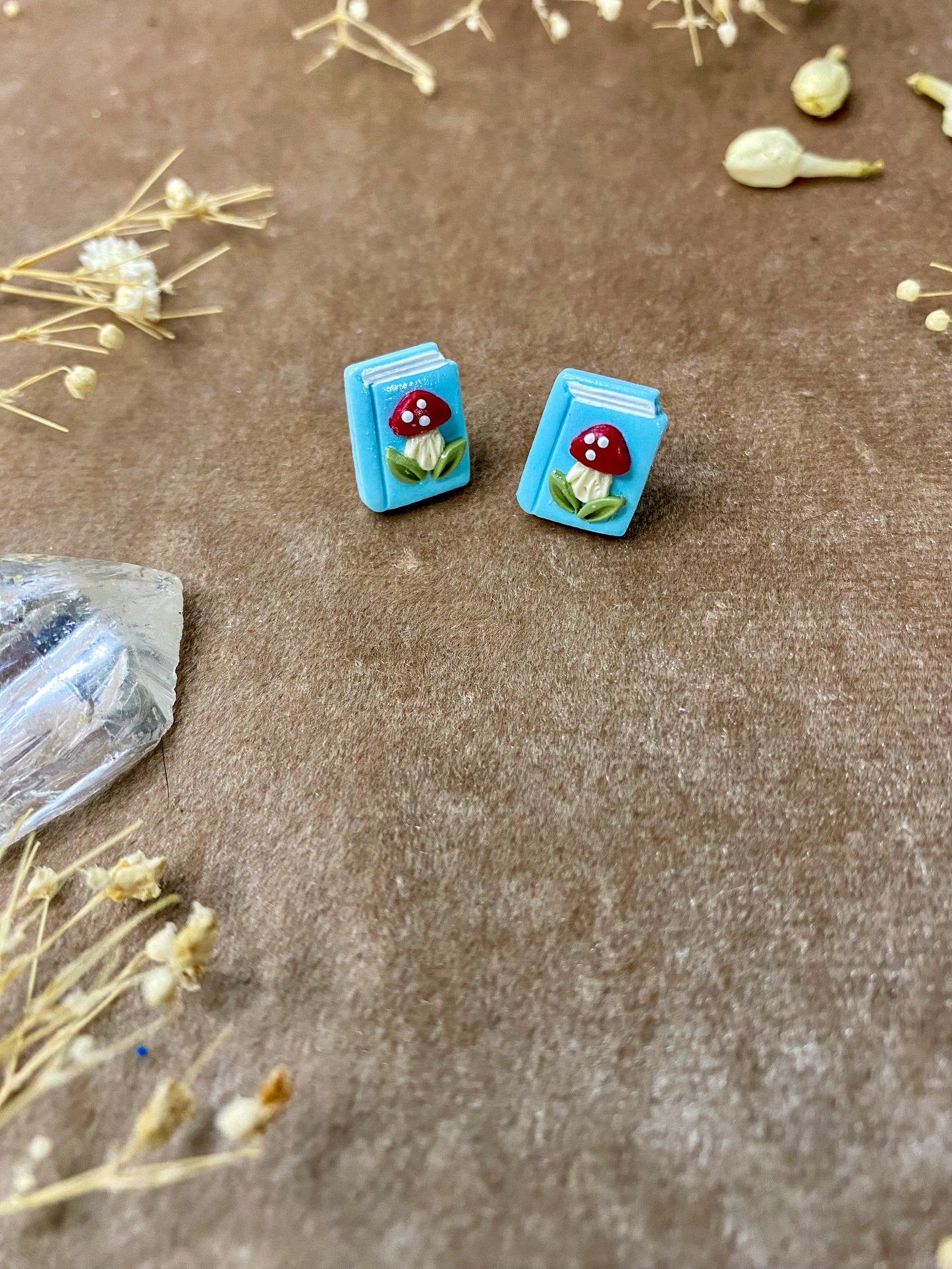 Tiny Mushroom Book Stud Earrings