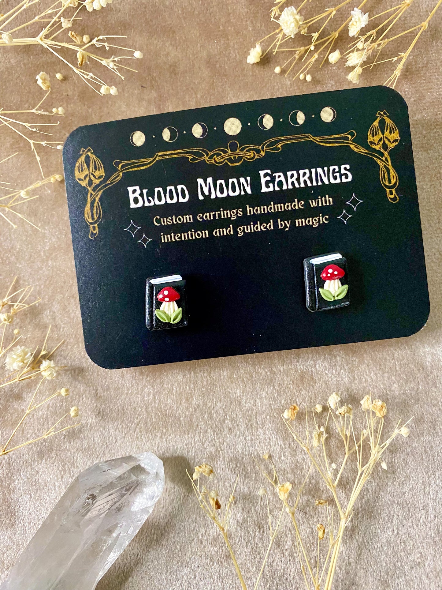 Tiny Mushroom Book Stud Earrings
