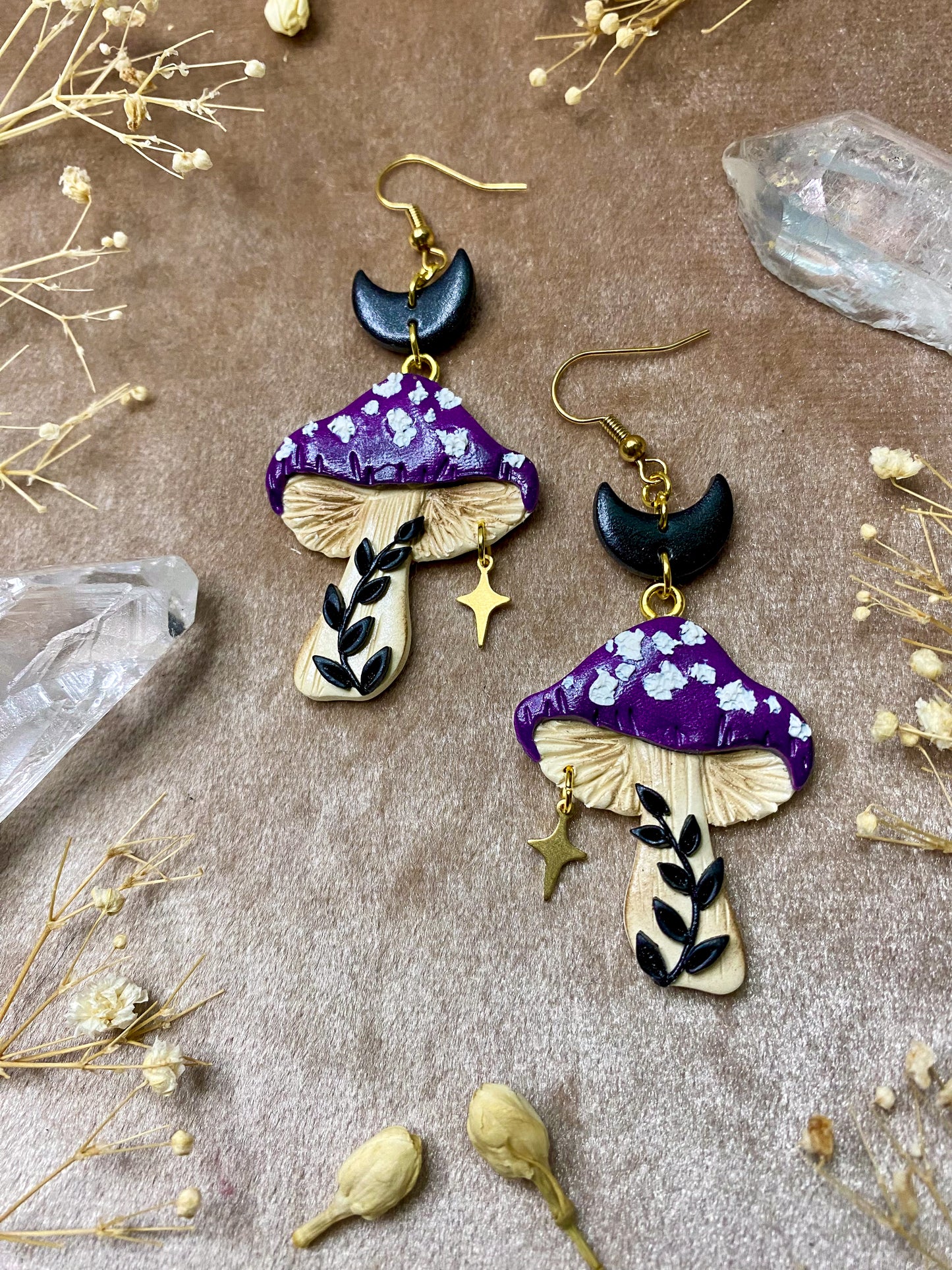 Purple Cap Poison Mushroom Earrings