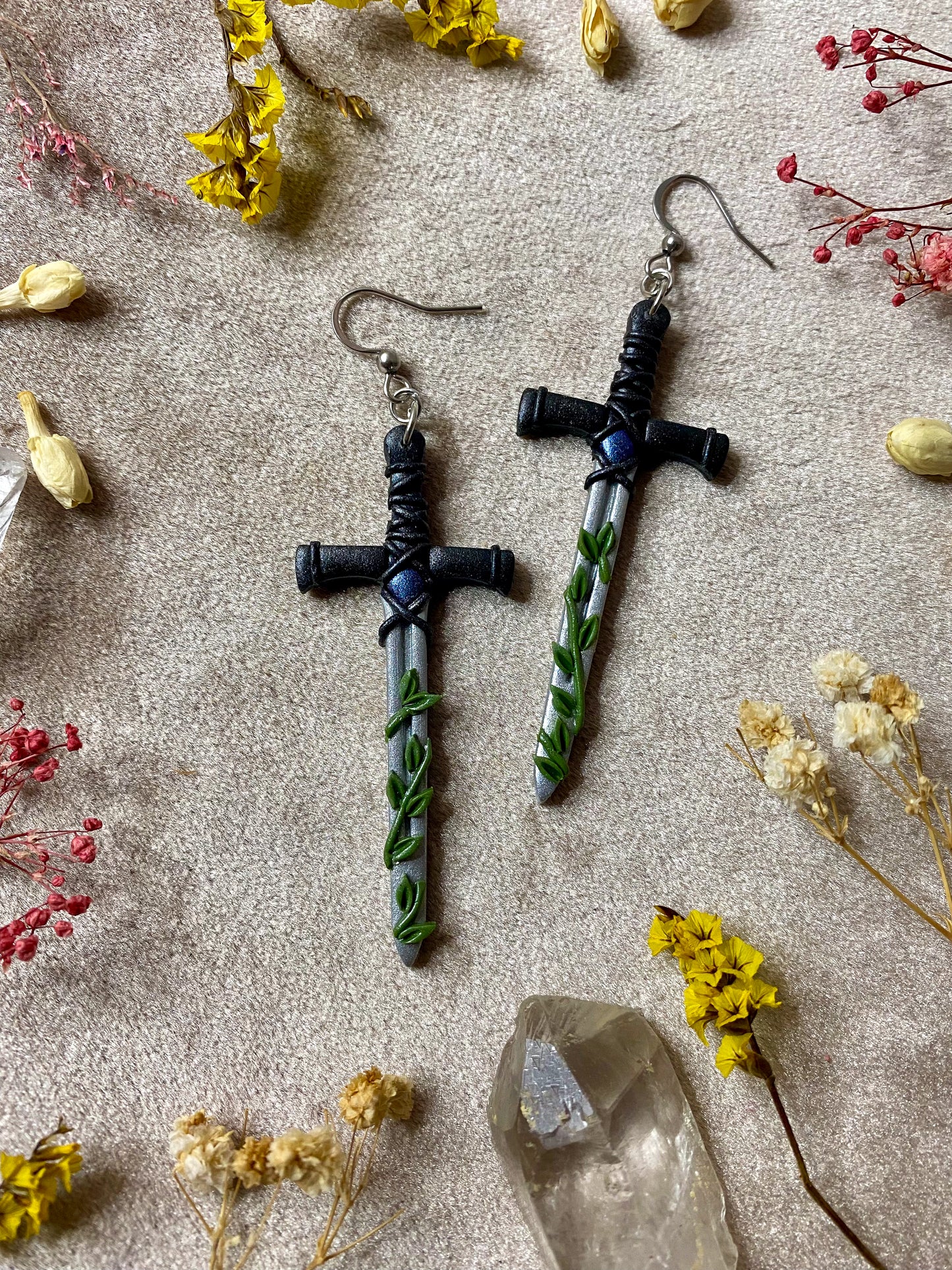 Silver Long Sword Earrings