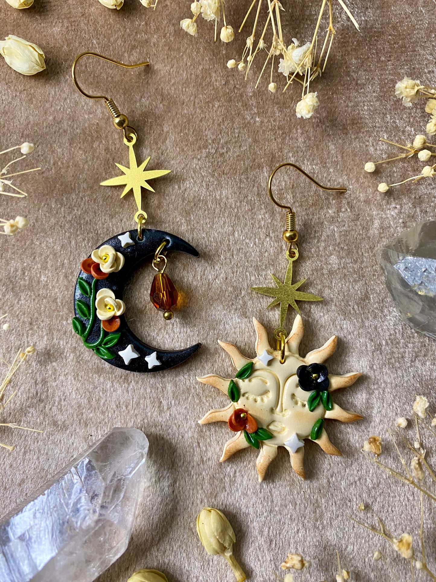 Floral Sun and Moon Earrings