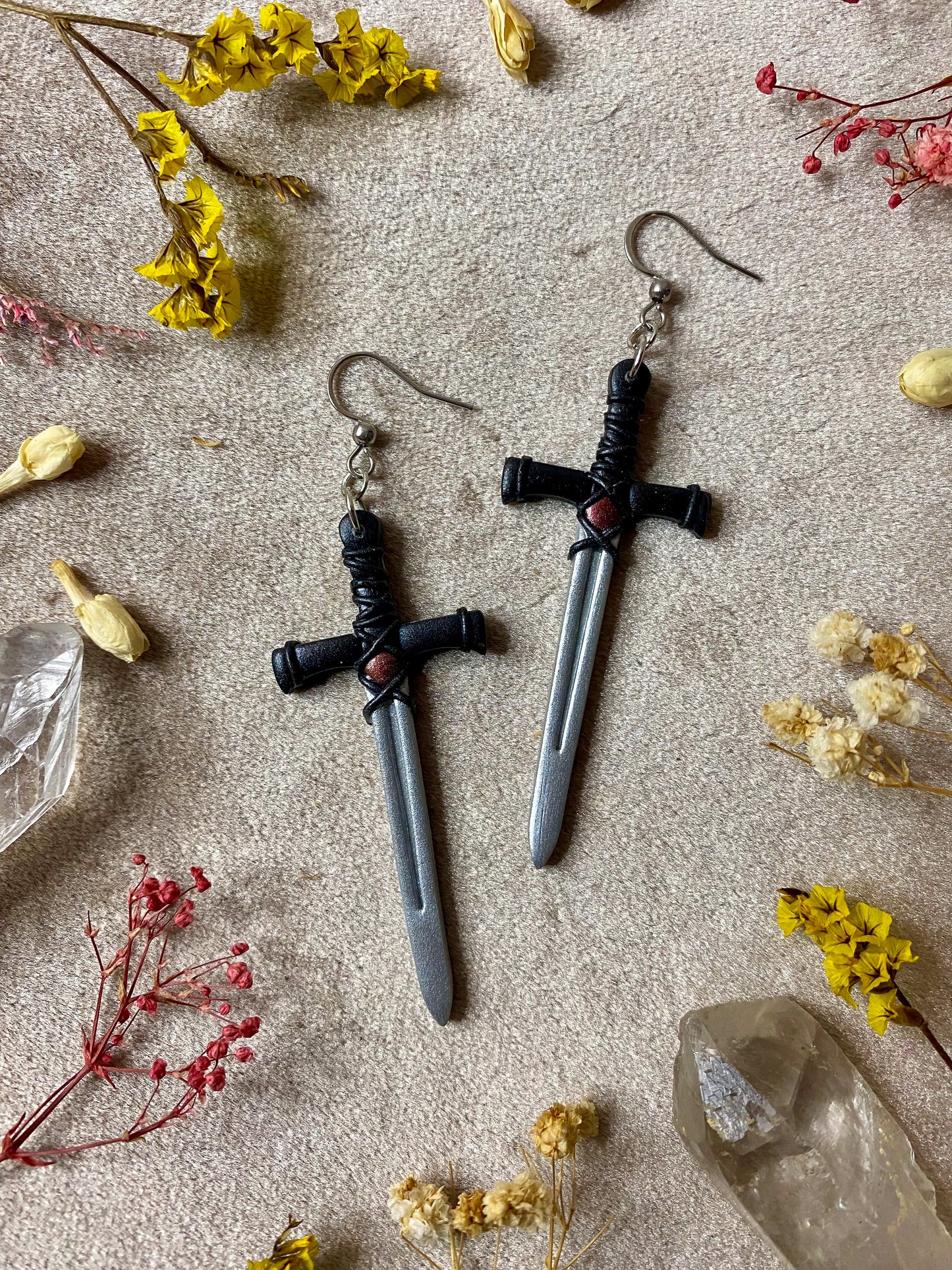 Silver Long Sword Earrings