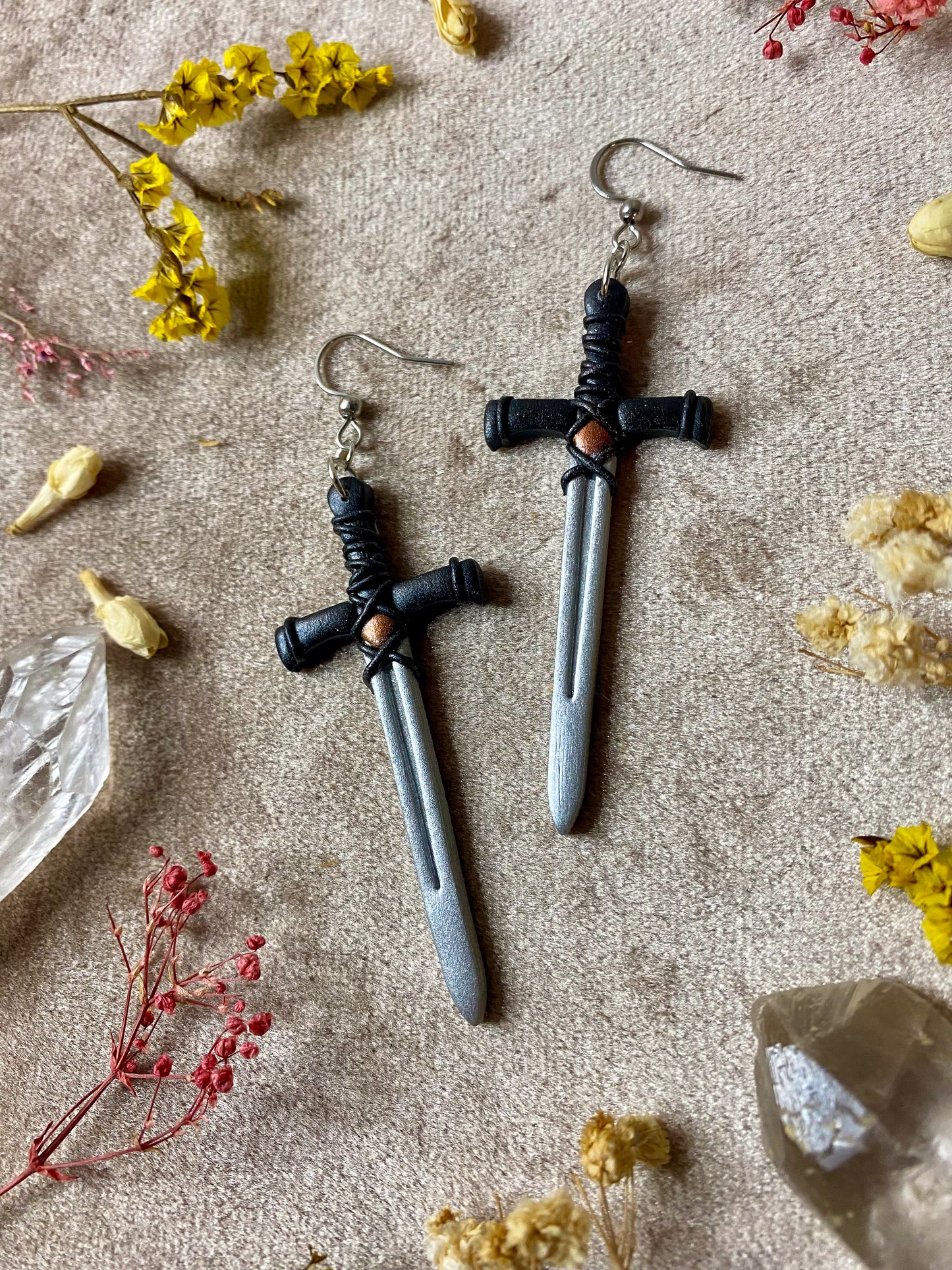 Silver Long Sword Earrings