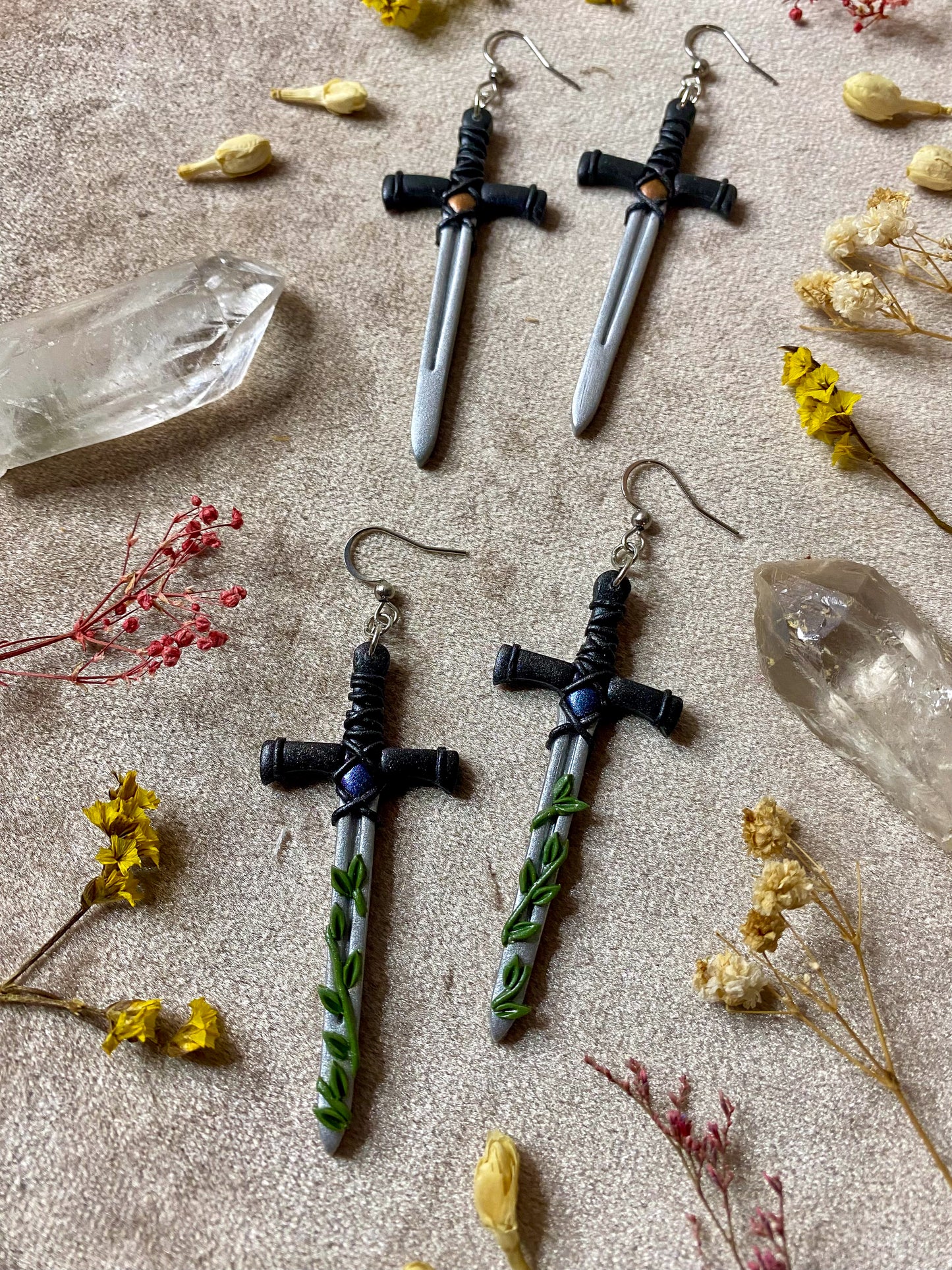 Silver Long Sword Earrings