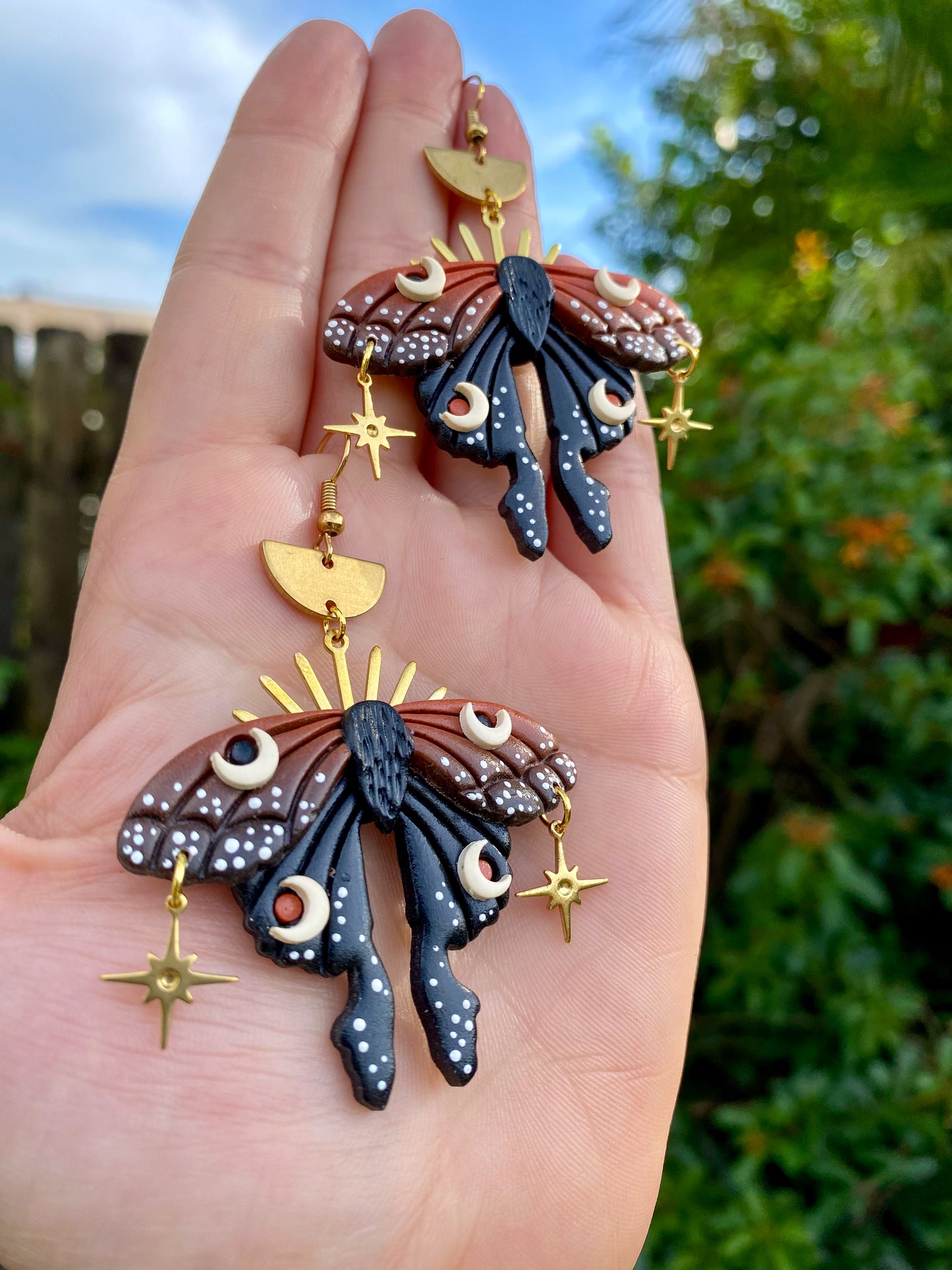 Cinnamon and Black Spotted Moon Moth Earrings