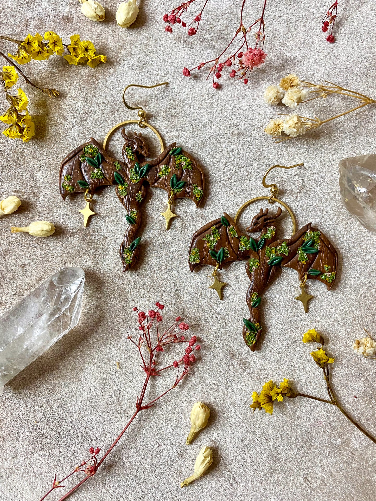 Wooden Outstretched Dragon Earrings