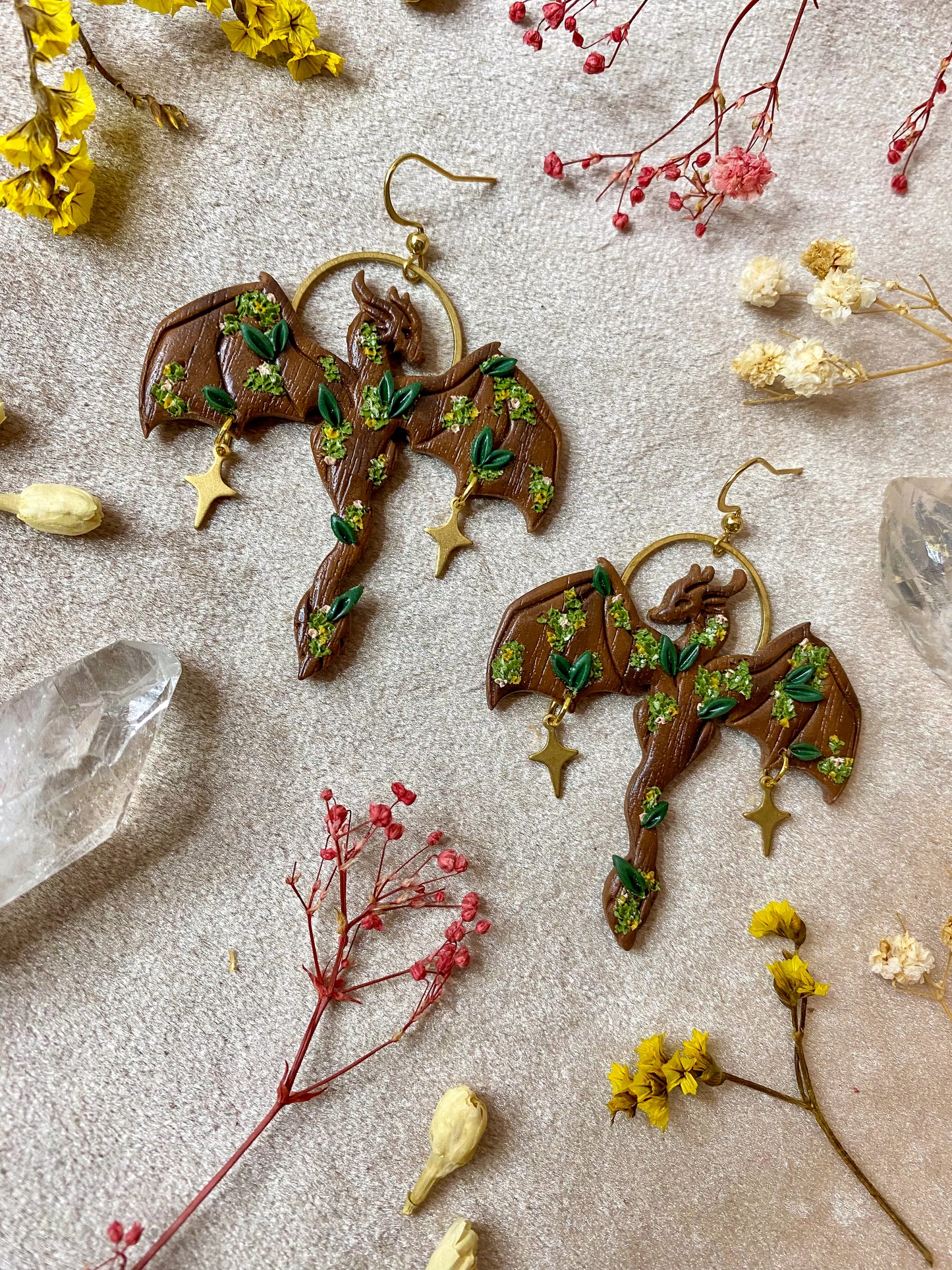 Wooden Outstretched Dragon Earrings