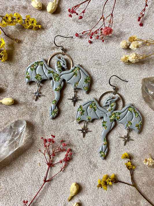 Stone Outstretched Dragon Earrings