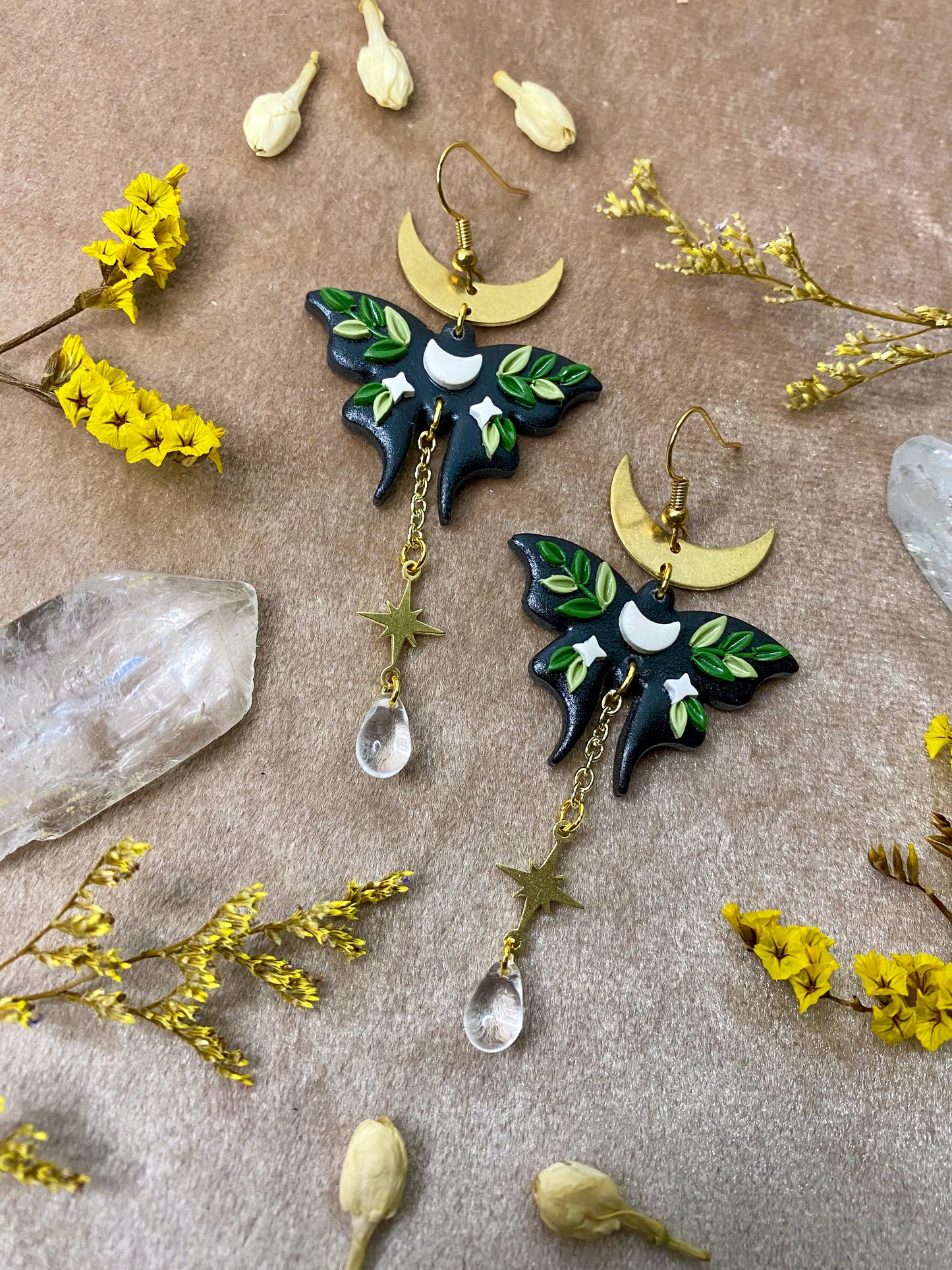 Black Moon Moth Earrings