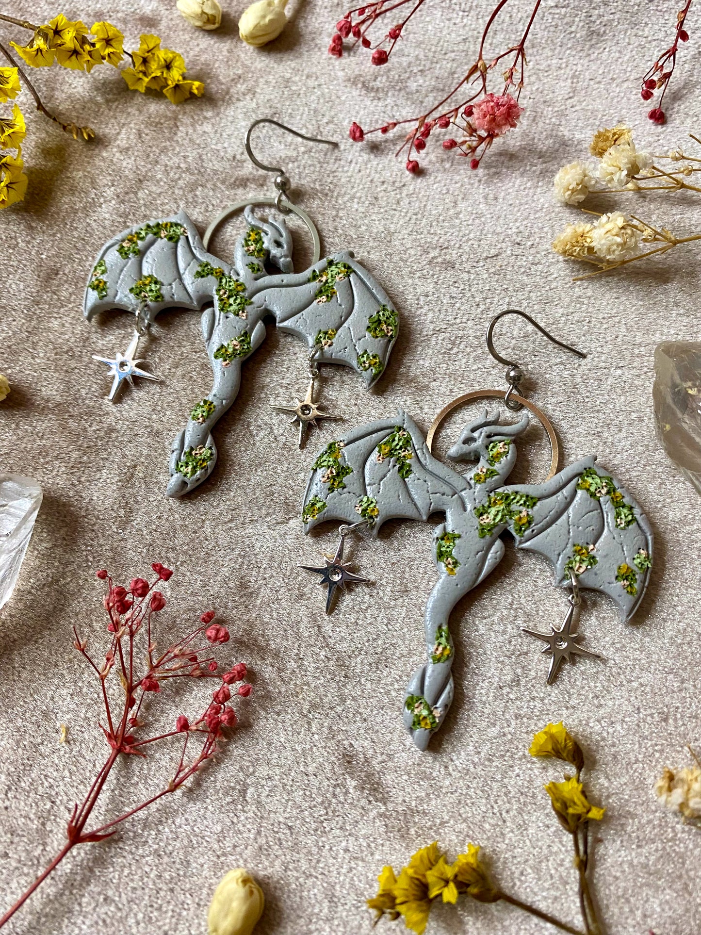 Stone Outstretched Dragon Earrings