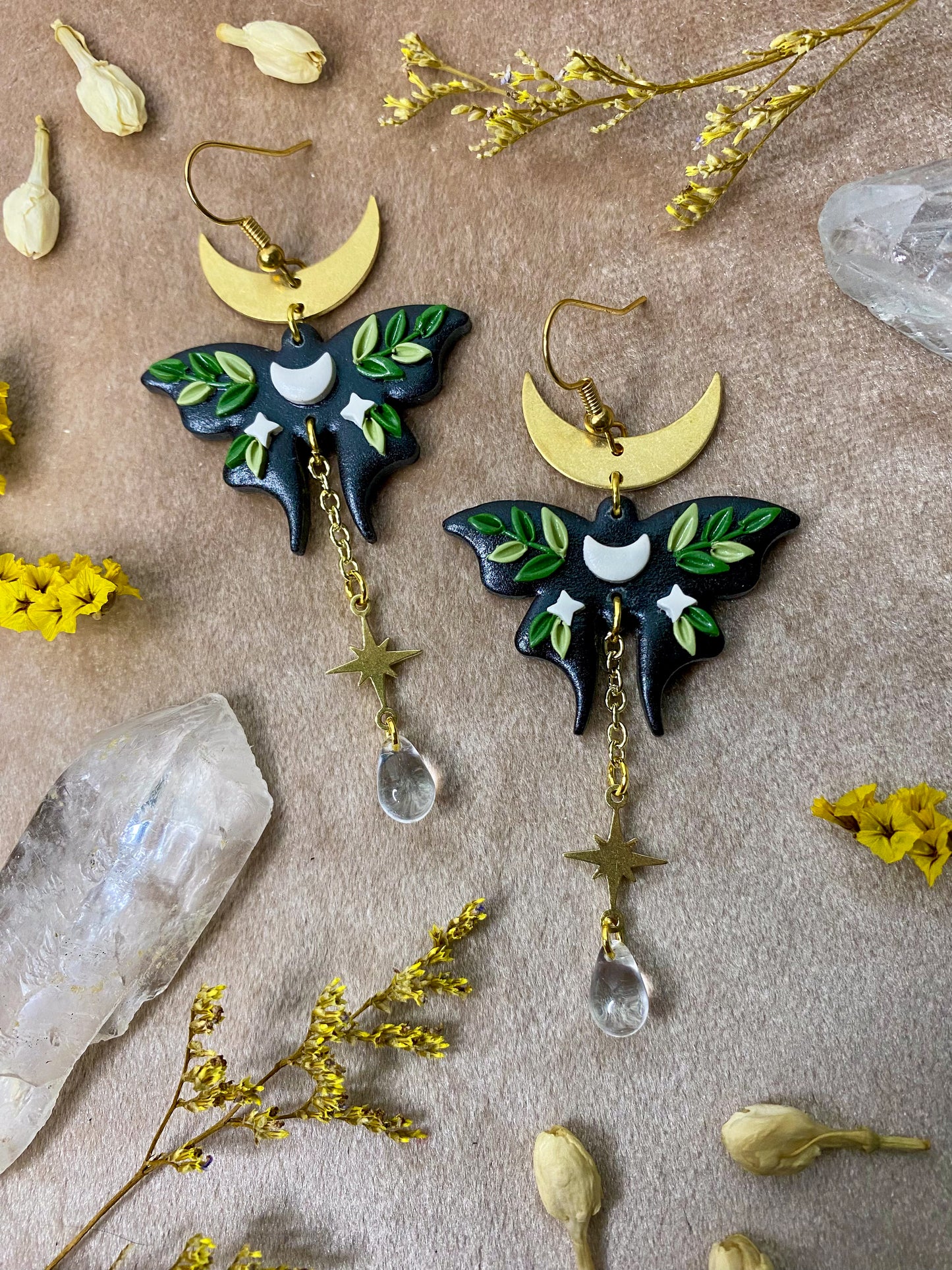Black Moon Moth Earrings