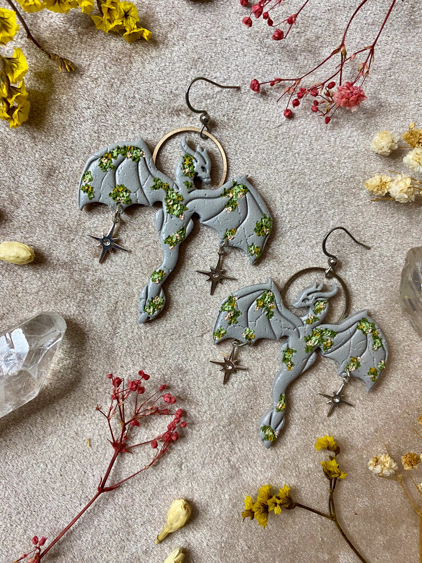 Stone Outstretched Dragon Earrings