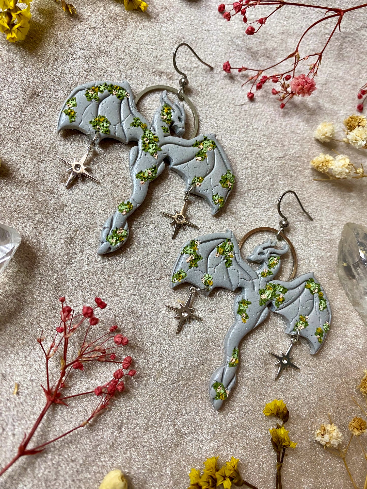 Stone Outstretched Dragon Earrings