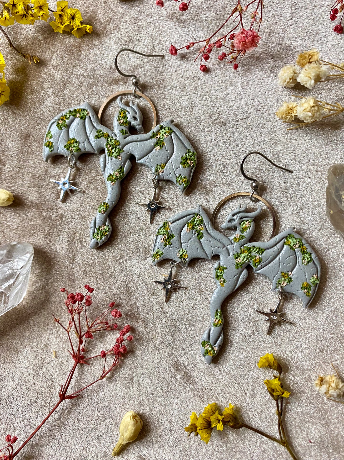 Stone Outstretched Dragon Earrings