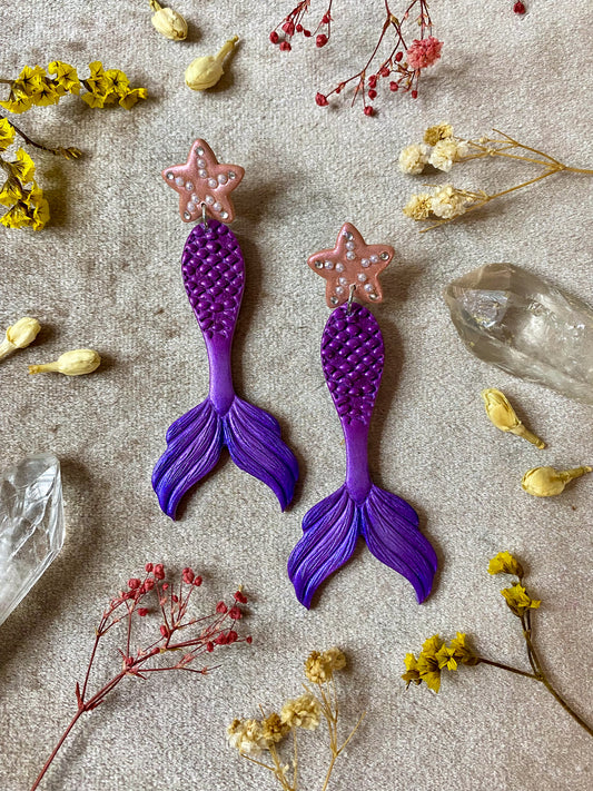 Purple Mermaid Tail Earrings