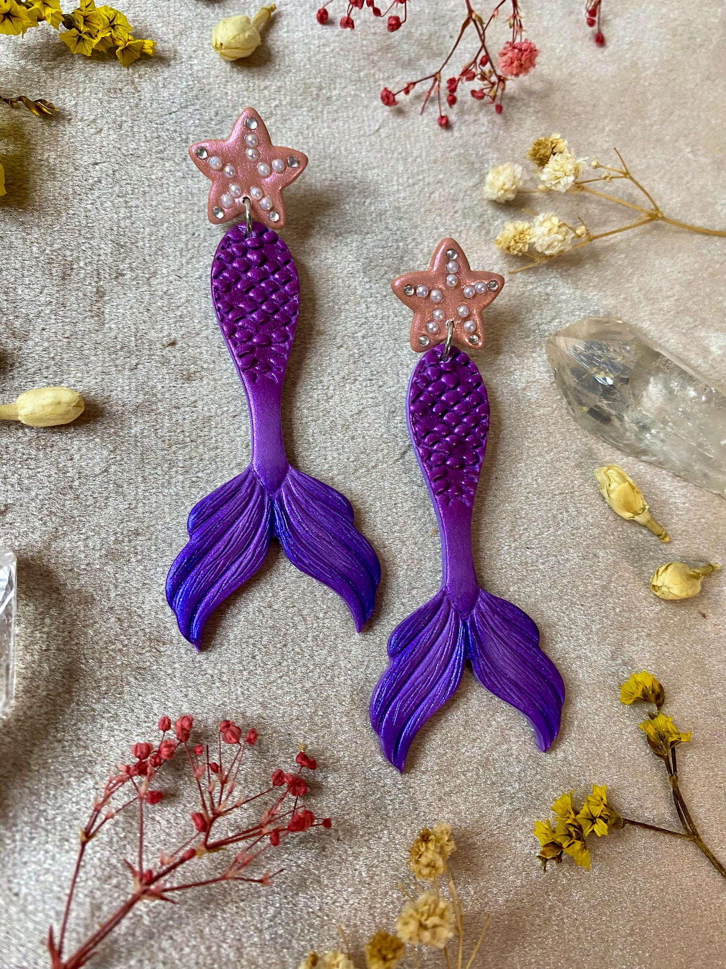 Purple Mermaid Tail Earrings