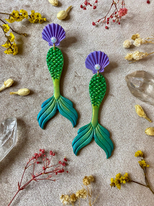 Green Mermaid Tail Earrings