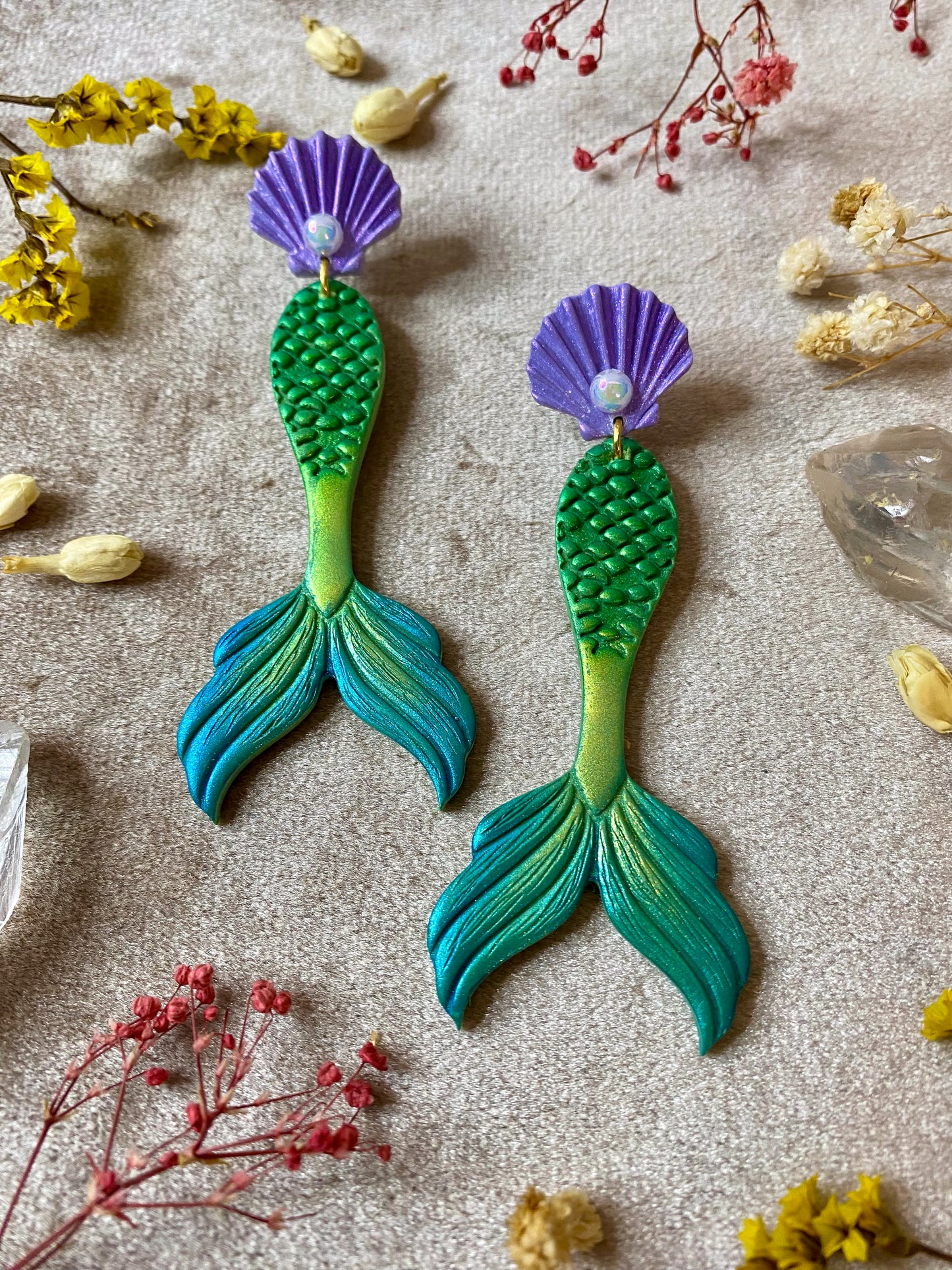 Green Mermaid Tail Earrings