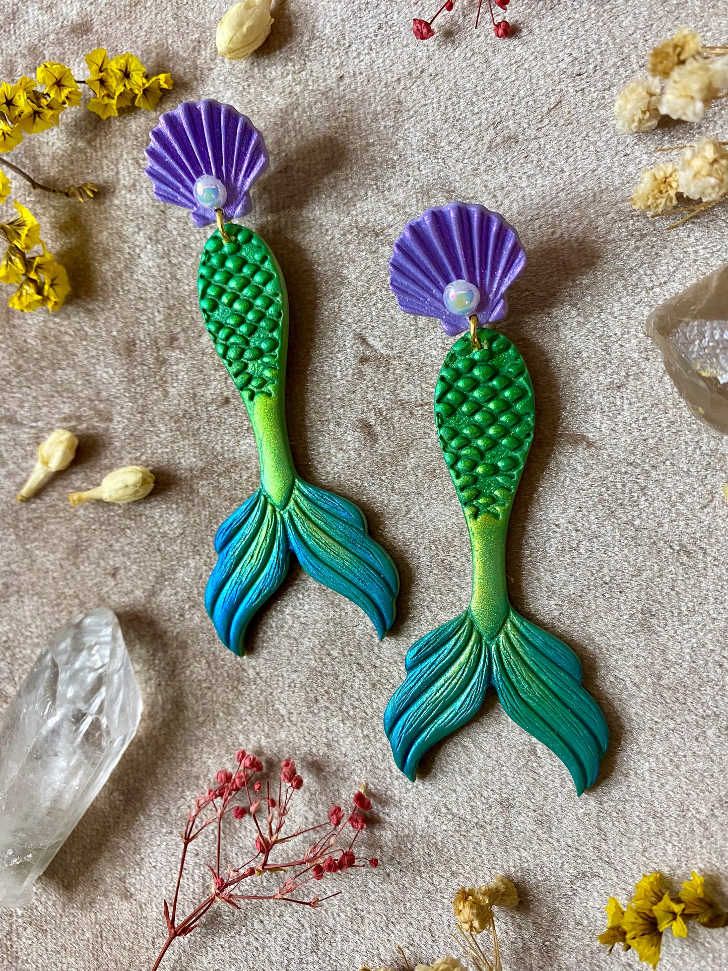 Green Mermaid Tail Earrings