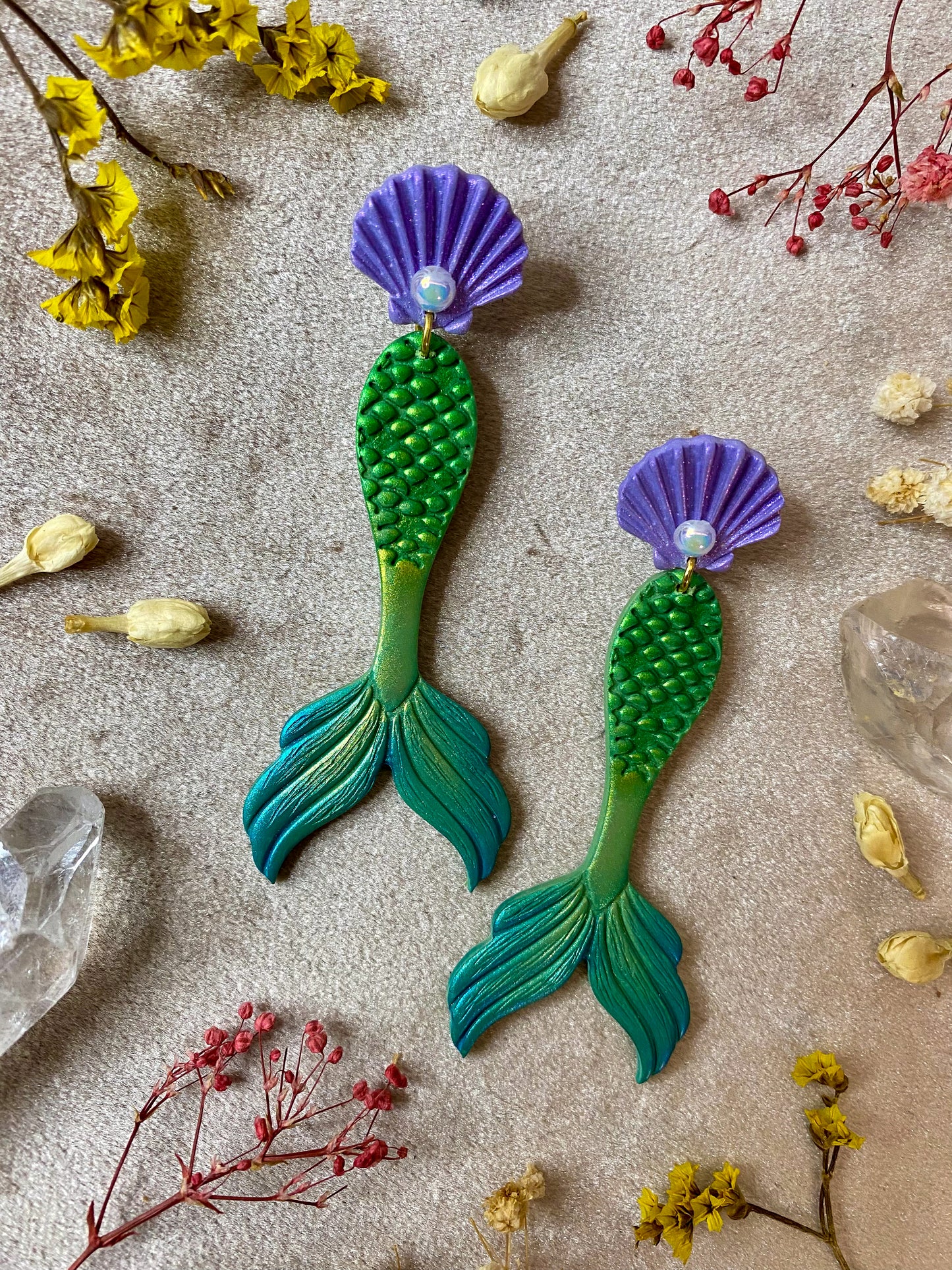 Green Mermaid Tail Earrings