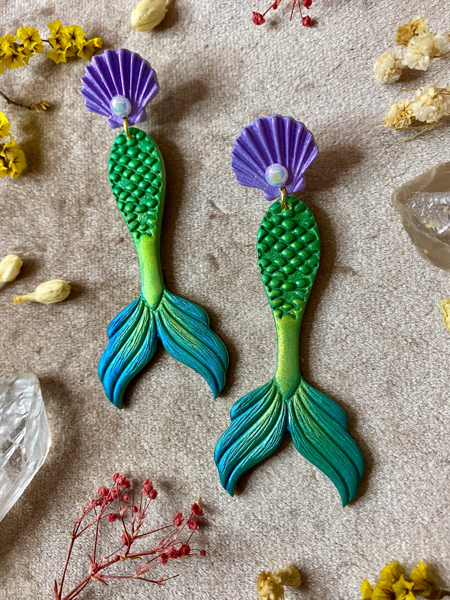 Green Mermaid Tail Earrings