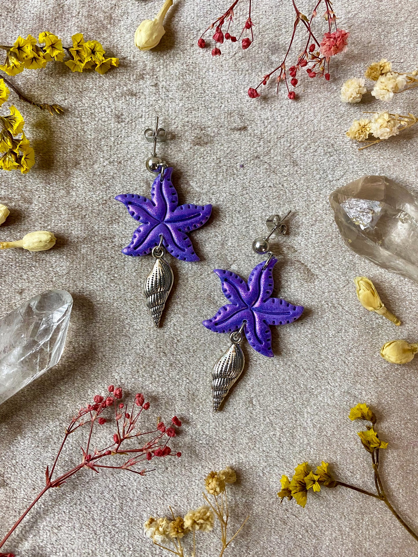 Purple Starfish Earrings