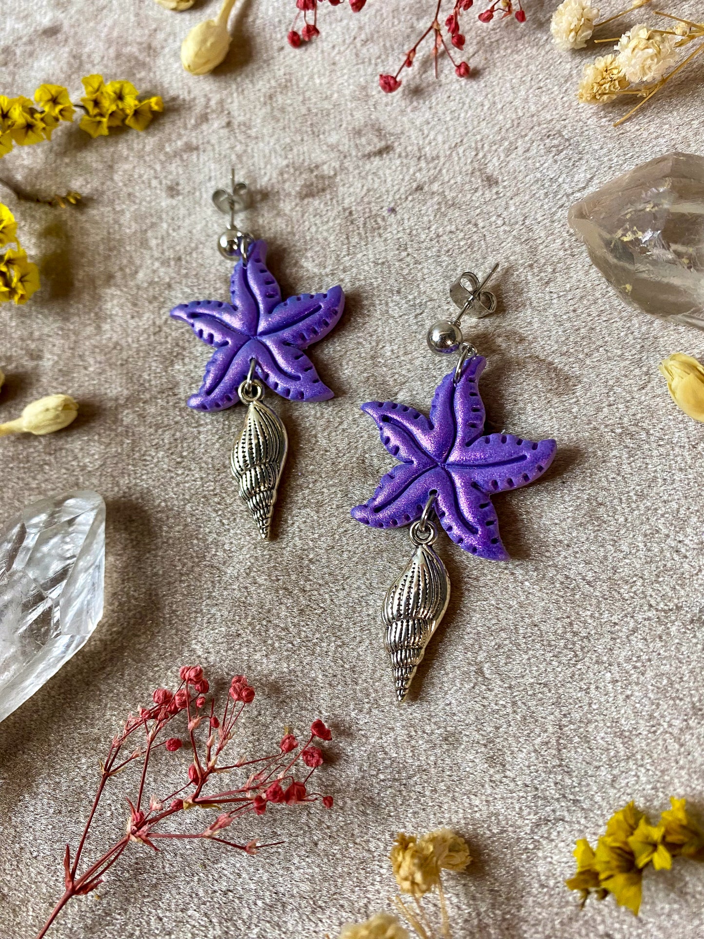 Purple Starfish Earrings