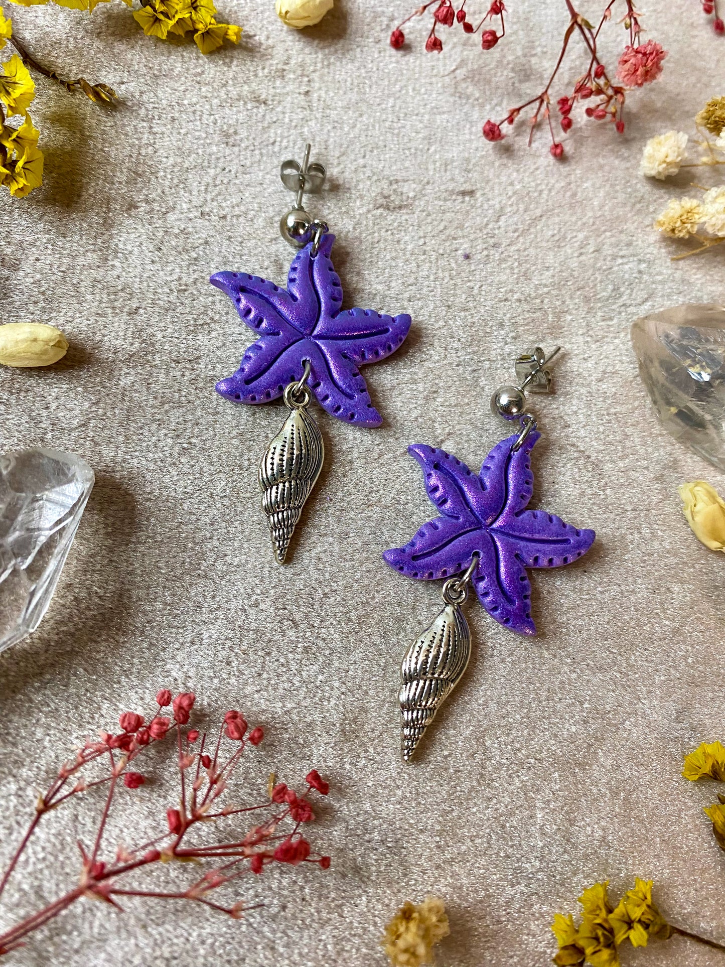 Purple Starfish Earrings