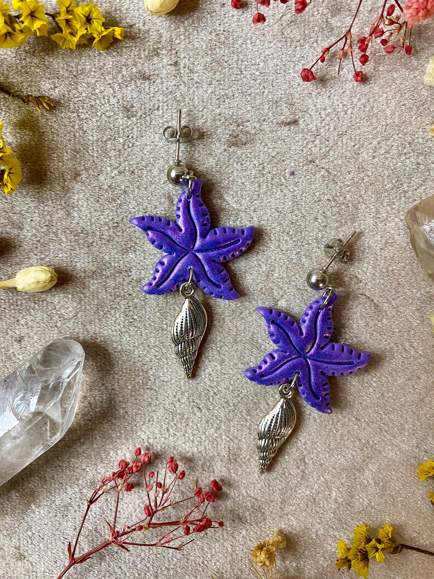 Purple Starfish Earrings