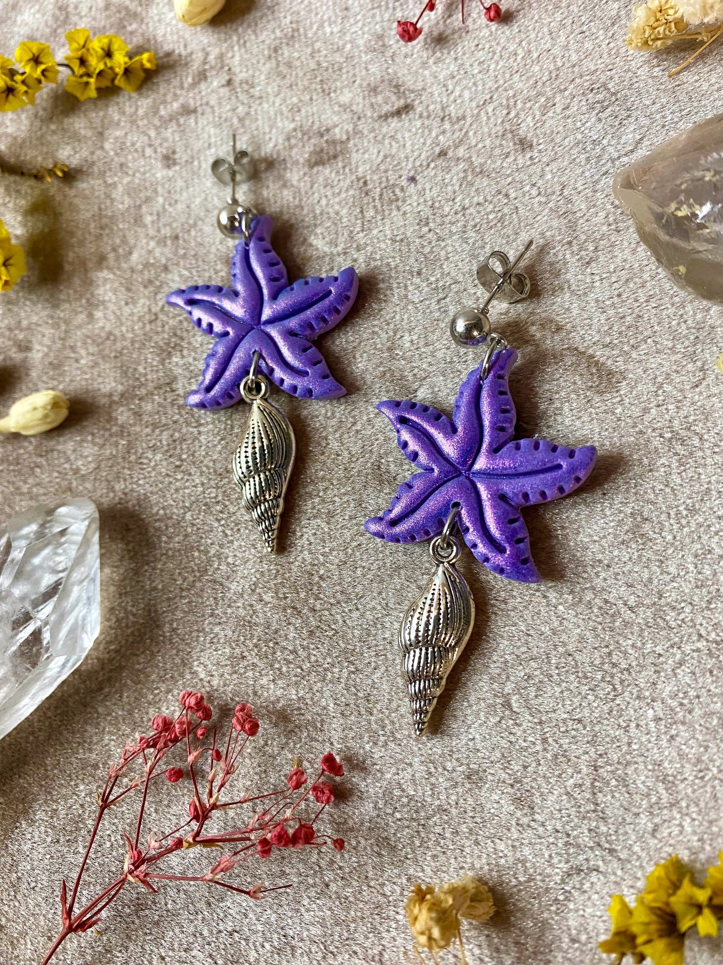 Purple Starfish Earrings