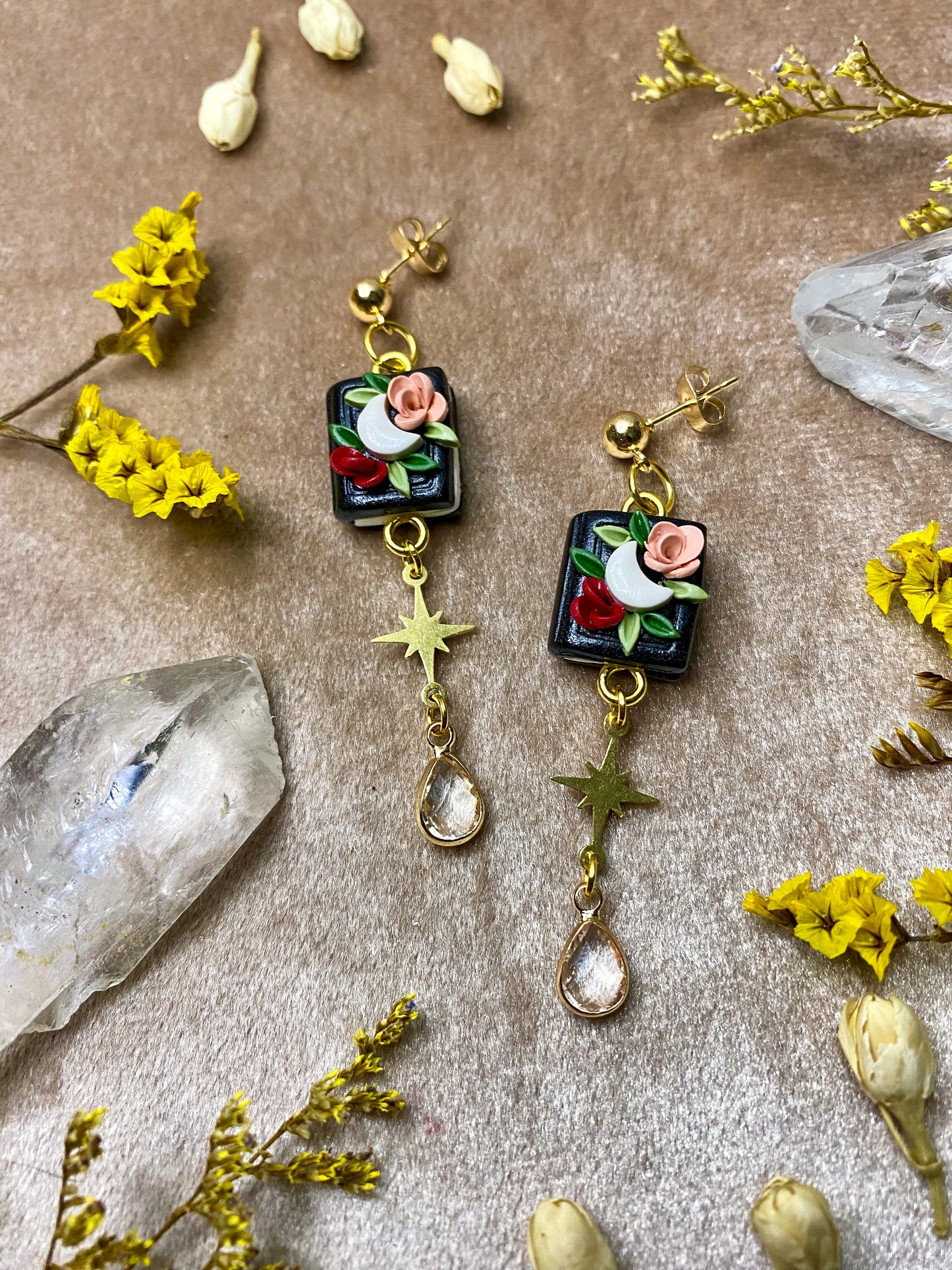 Floral Mini Moon Book Earrings