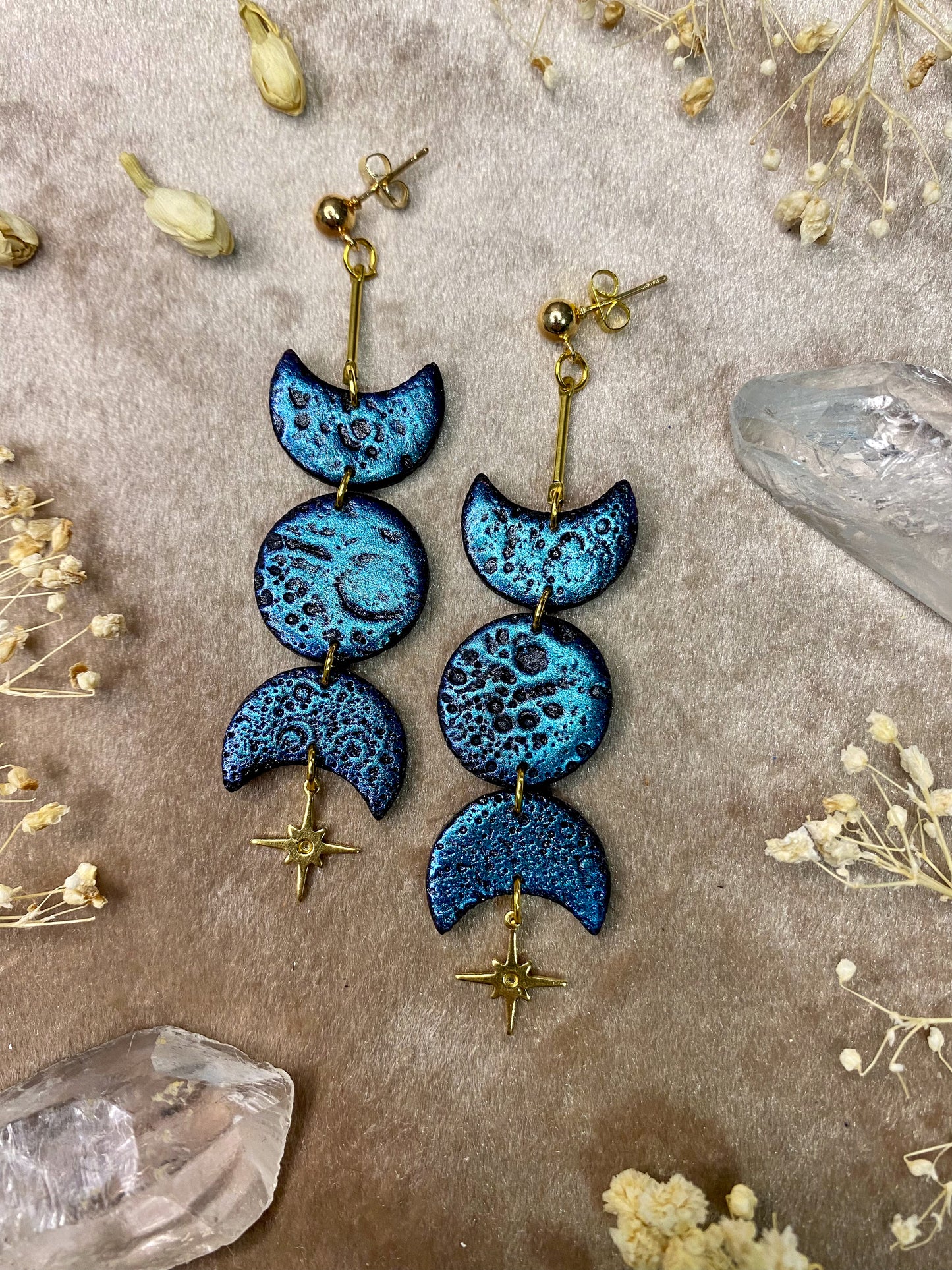 Color Shift Cratered Moon Phase Earrings