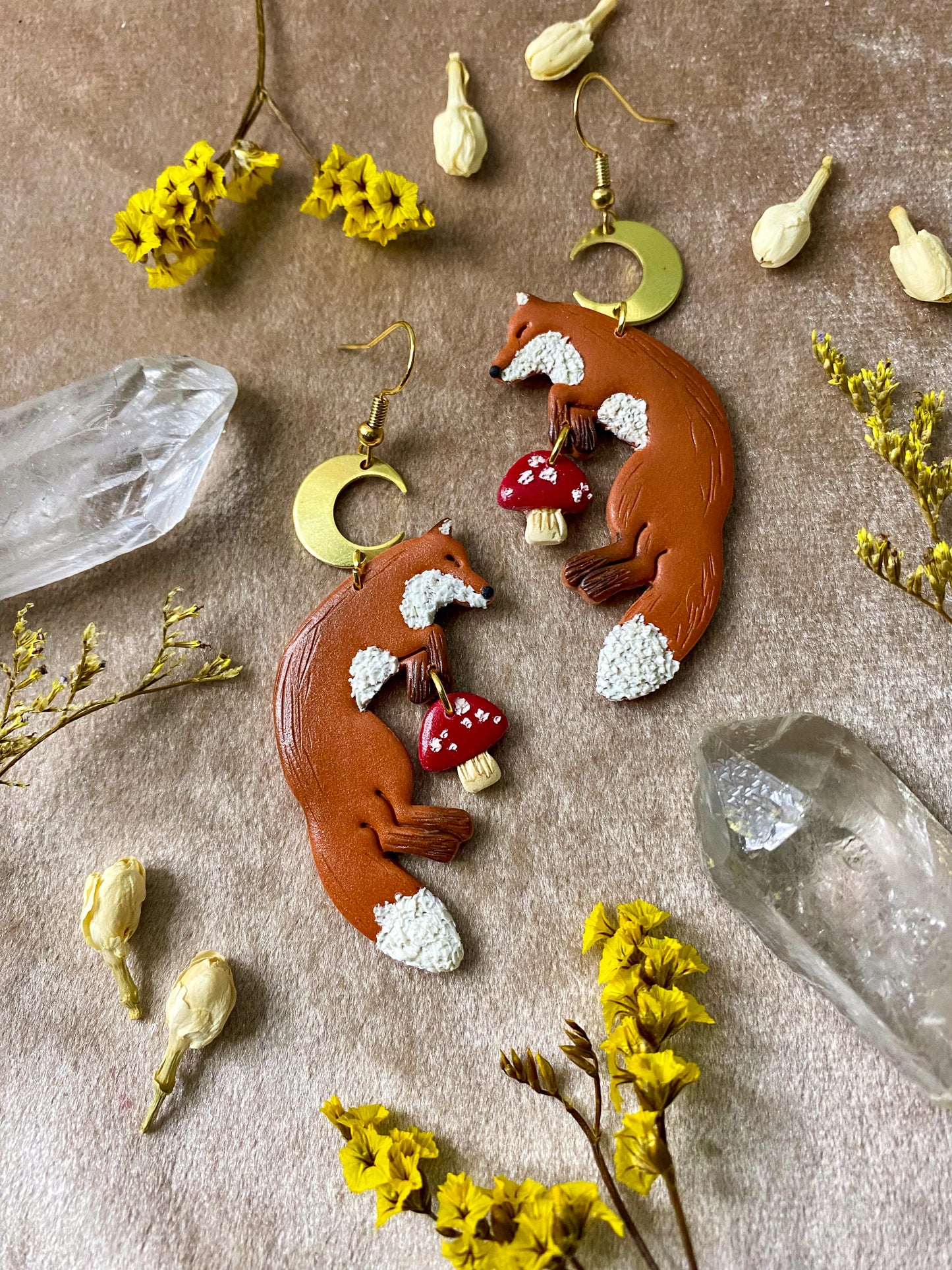 Sleeping Fox and Mushroom Earrings