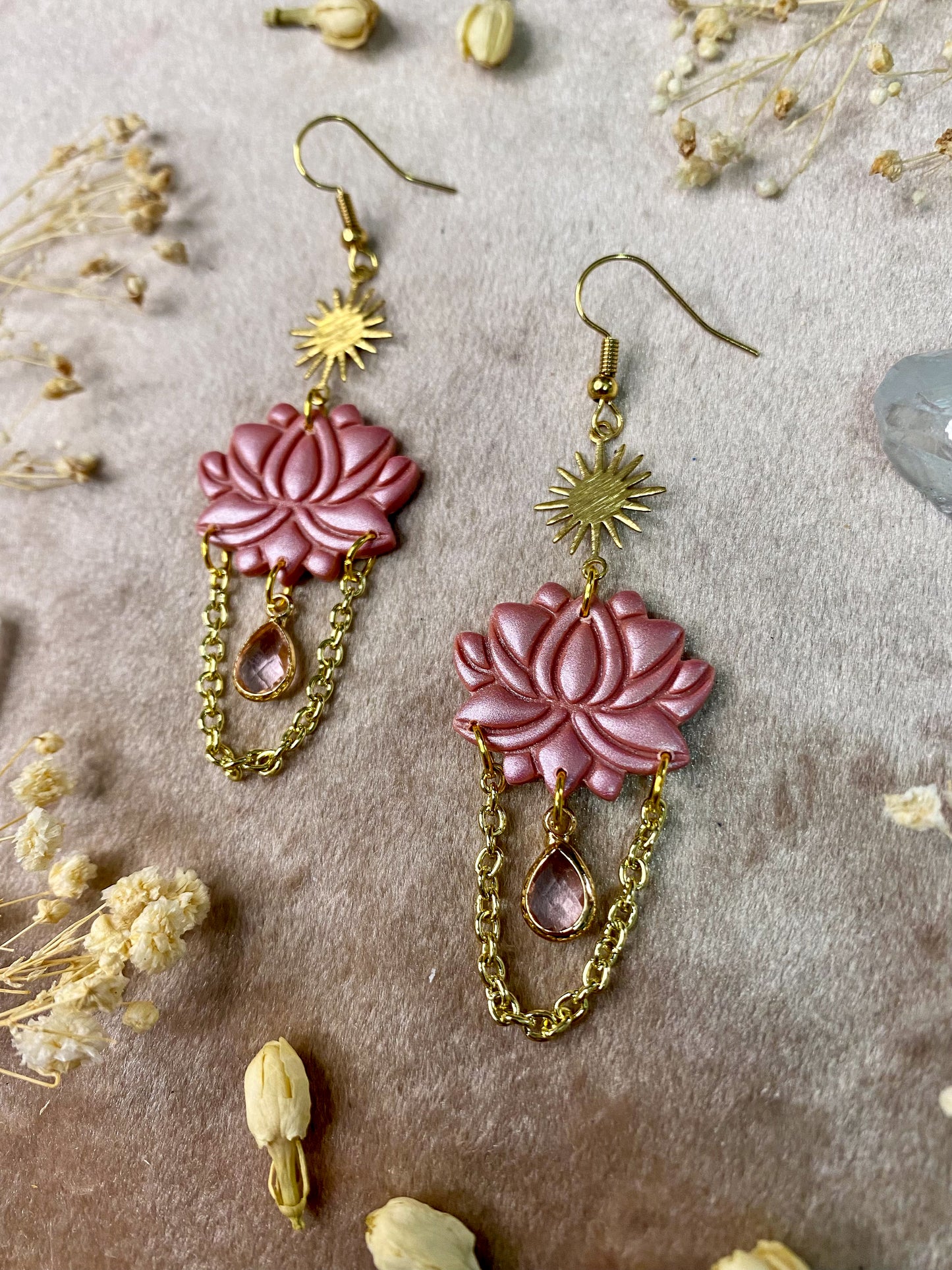 Pink Lotus Flower Earrings
