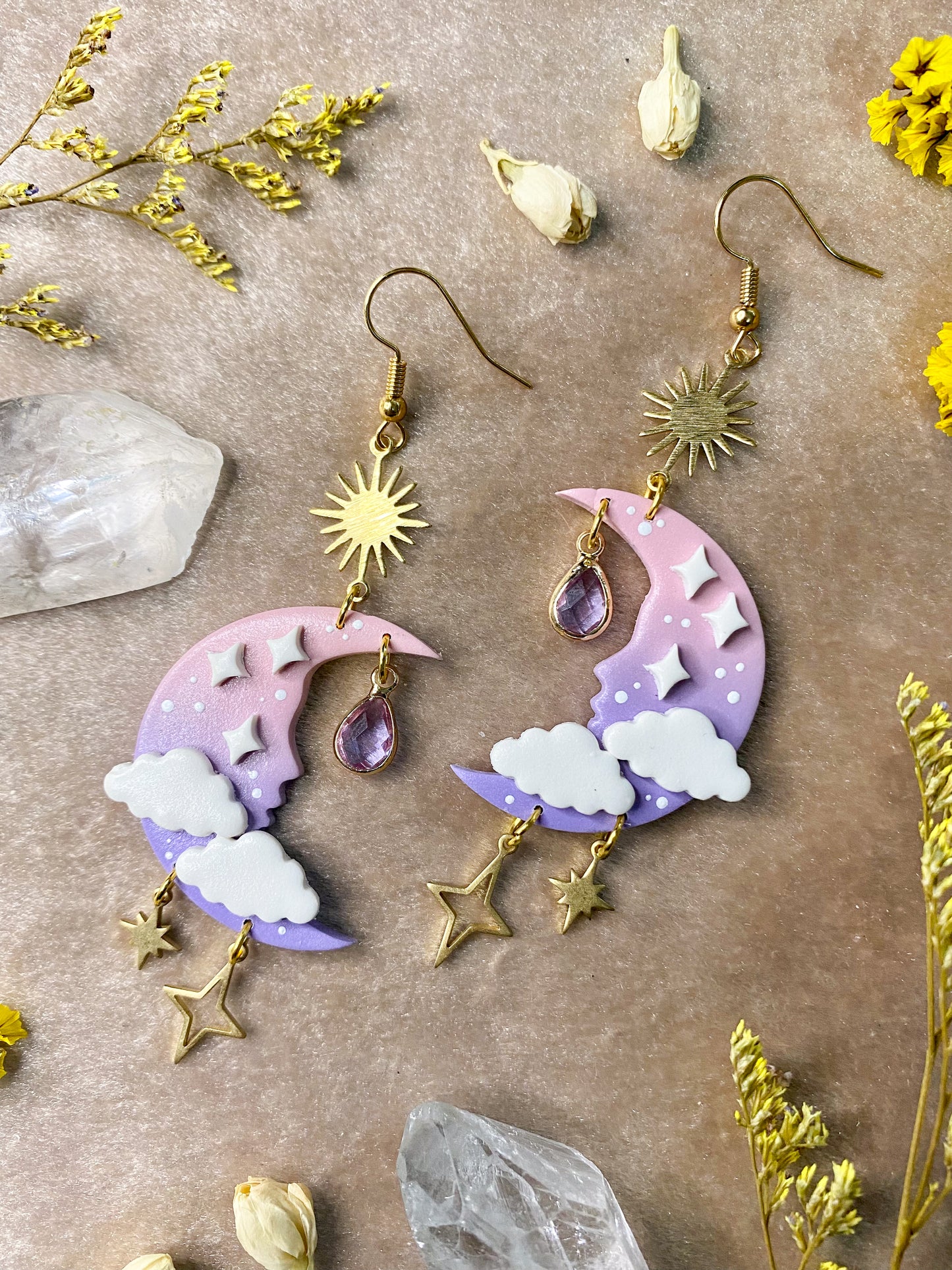 Pink Fantasy Moon Earrings