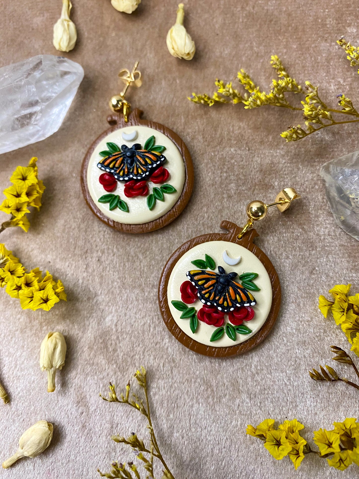 Monarch Embroidery Hoop Earrings