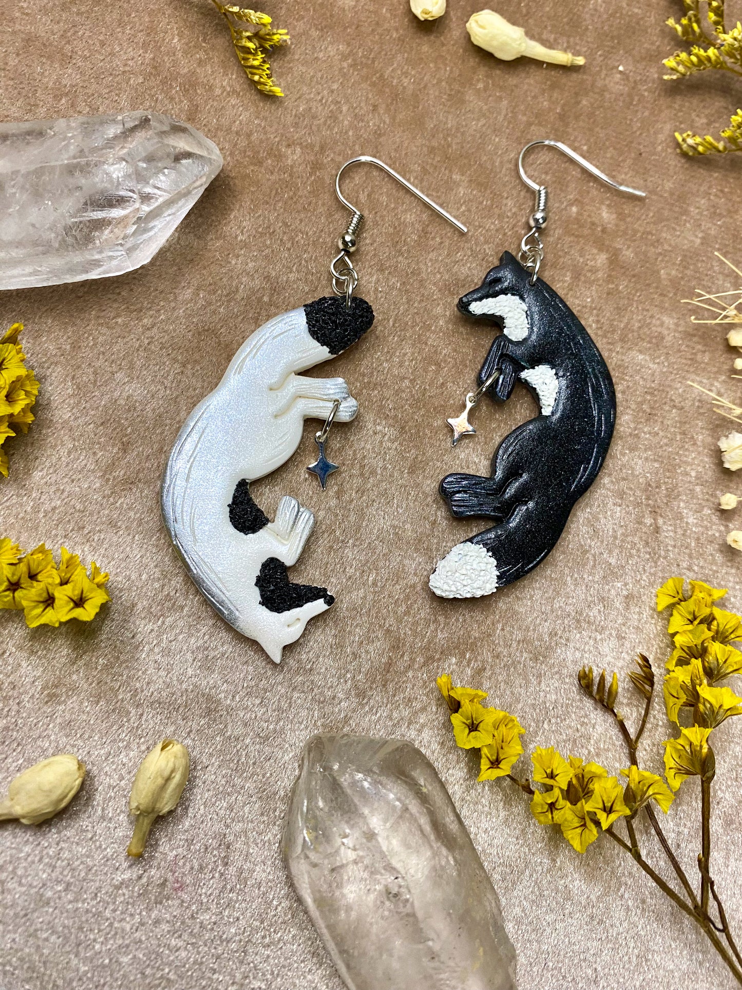 Yin Yang Silver Fox Earrings