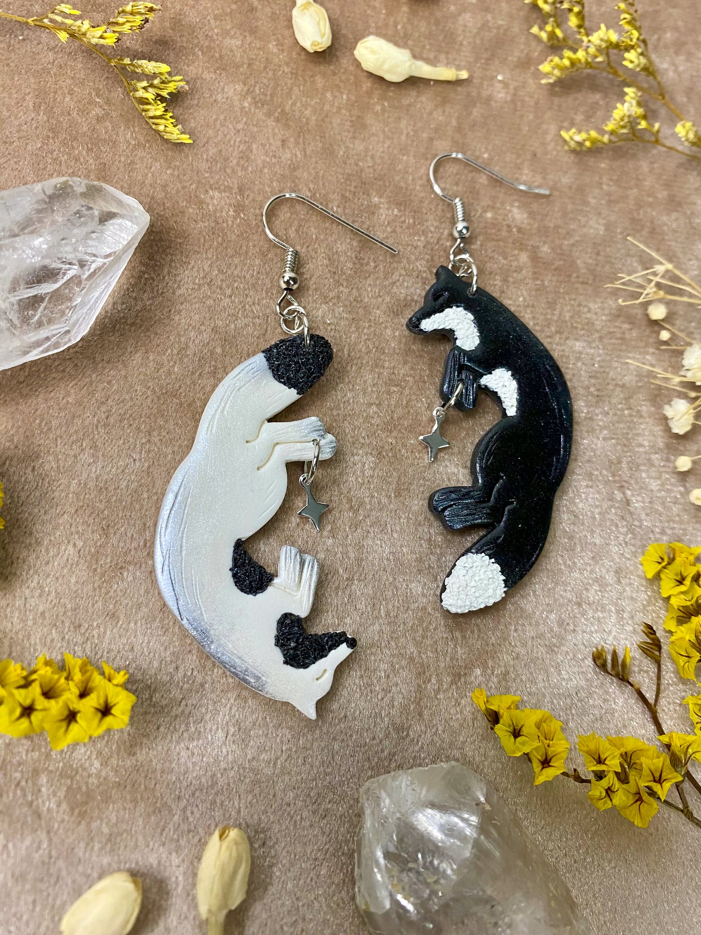 Yin Yang Silver Fox Earrings