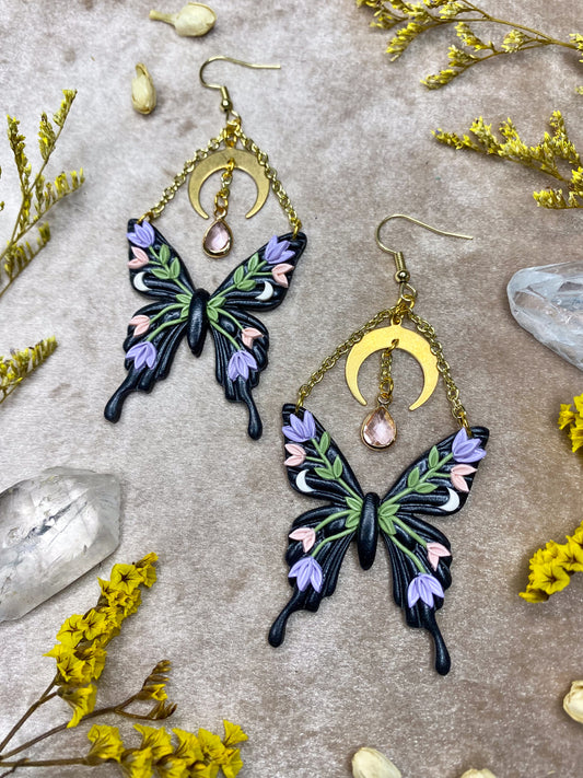 Pink and Purple Floral Butterfly Earrings